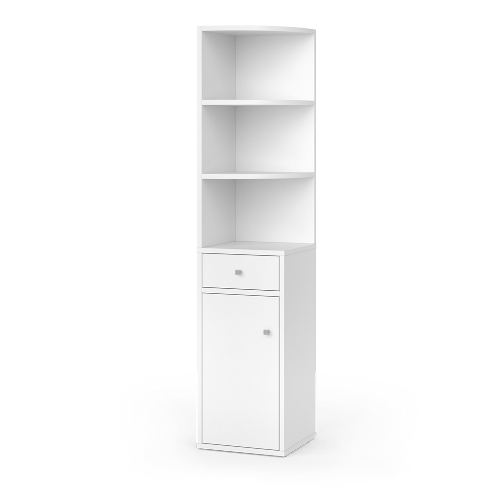 Vicco Półka narożna Larry, Biały, 30 x 135.5 cm z drzwiami i szufladą