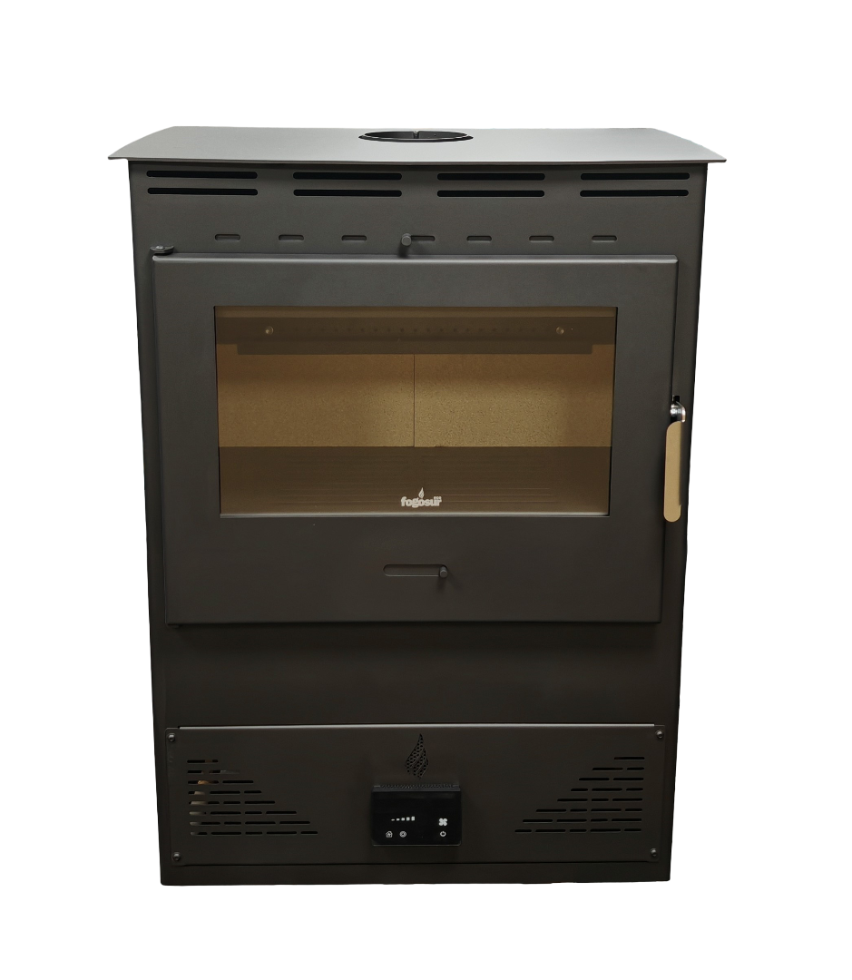 Estufa de Leña Seren Turbinas de 13,4 kW con 2 Turbinas, Termostato y Control Digital – Hogar Panorámico y Cámara de Vermiculita