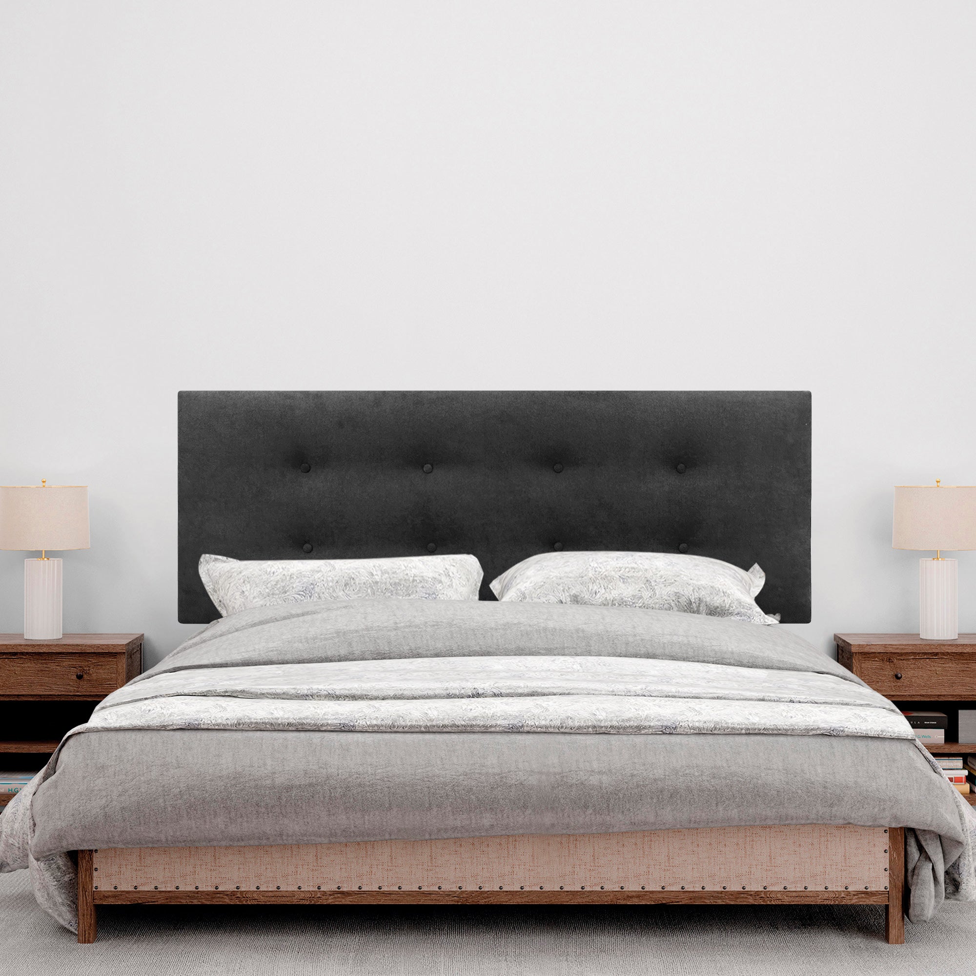 DHOME Cabecero de Tela AQUALINE Pro con 2 hileras de Botones Cabezal tapizado Cama Lujo (Negro, 135cm) - 4