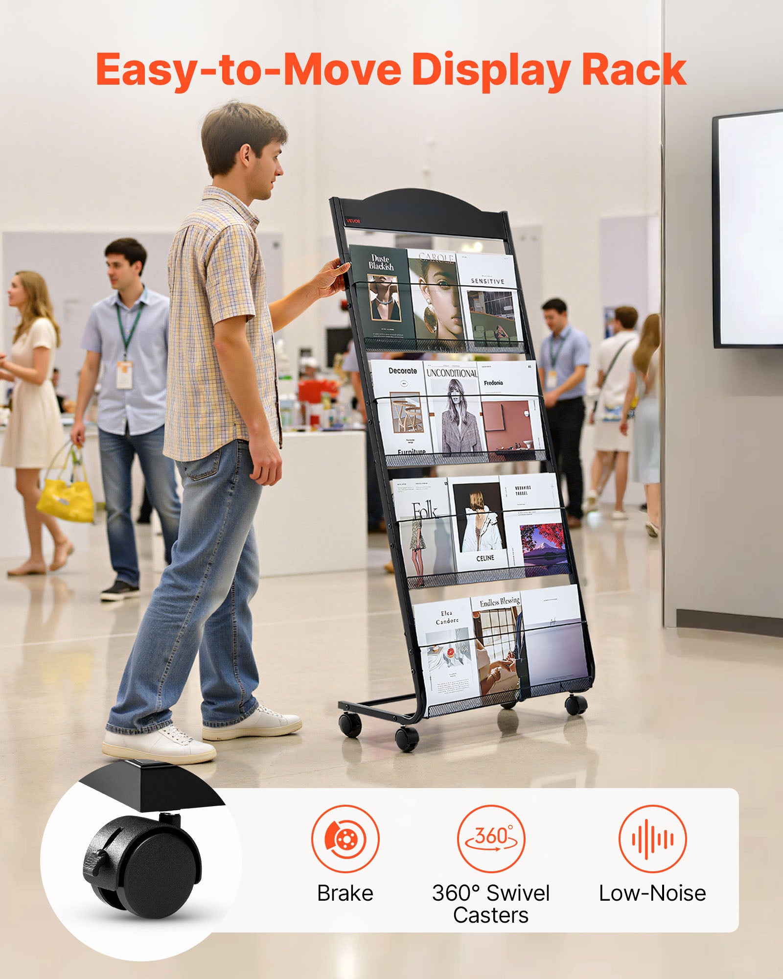 Présentoir à brochures VEVOR 4 niveaux, porte-brochures sur pied avec roulettes, porte-revue robuste pour journaux, pour expositions, bureaux, hôtels - 4