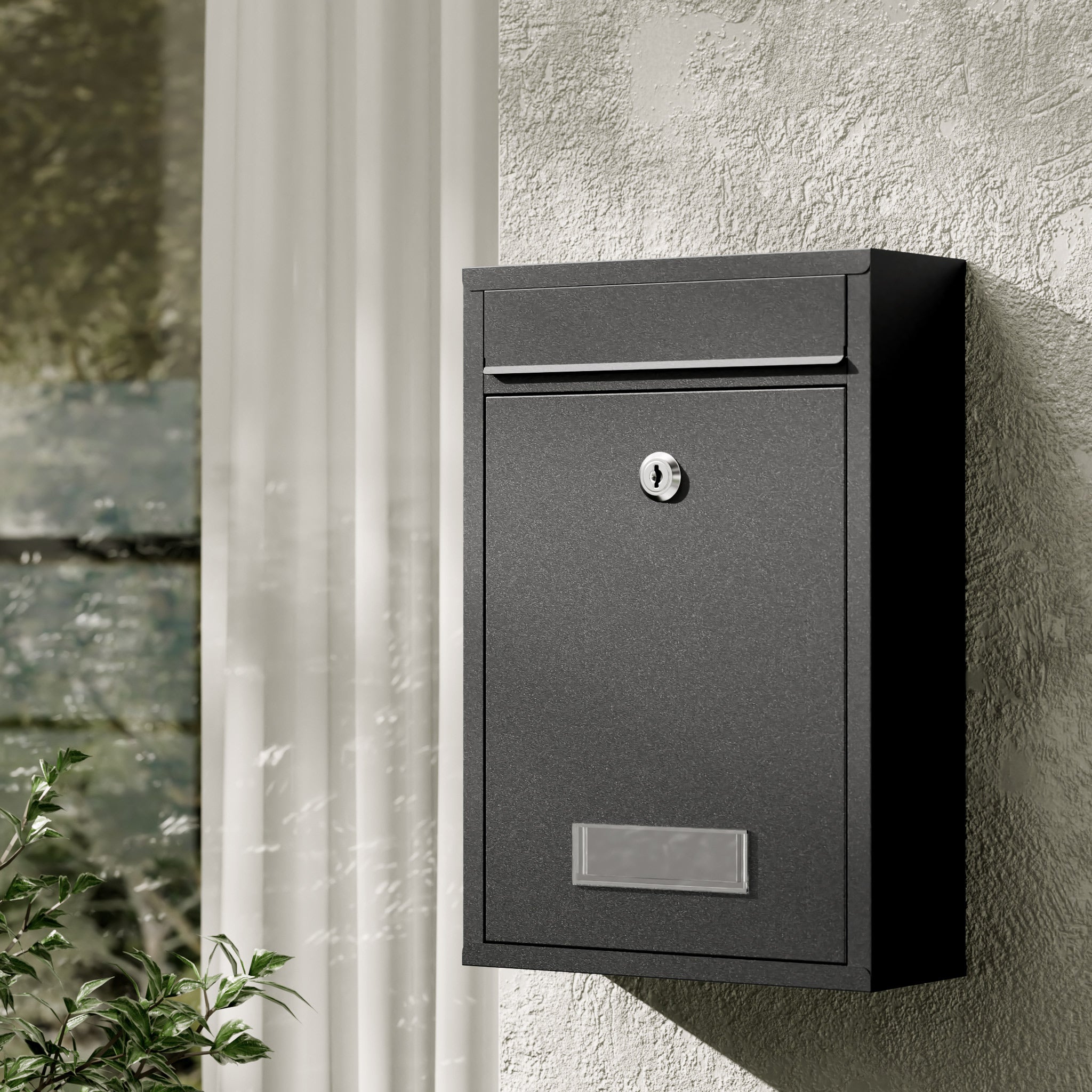Boîte aux lettres murale verrouillable V11 noire pour courrier, 216 x 85 x 320 mm, Revêtement par poudre, Fente 191 x 36 mm, avec Wiltec - 2