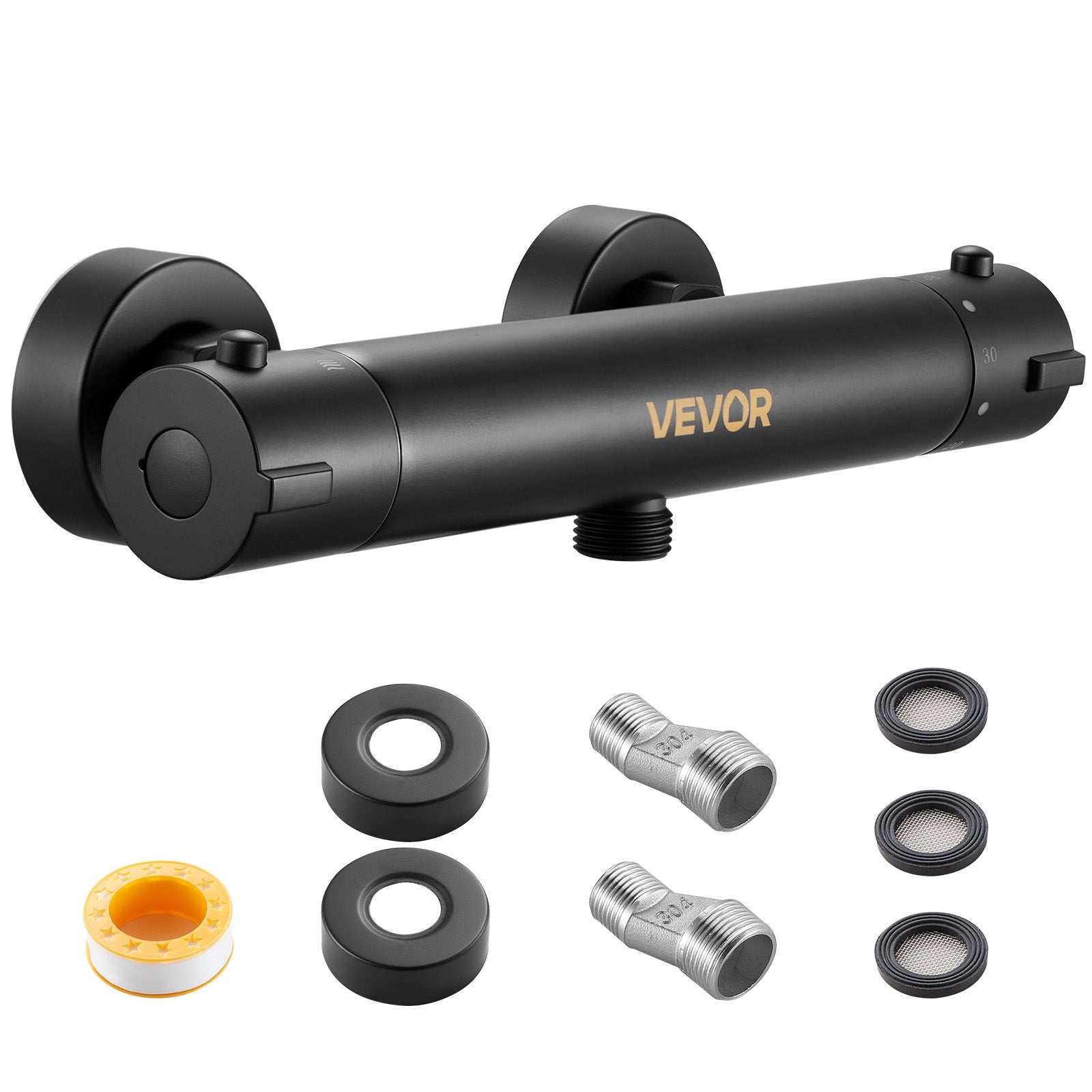 Bateria prysznicowa termostatyczna VEVOR z zaworem natryskowym, czarna, do wanny