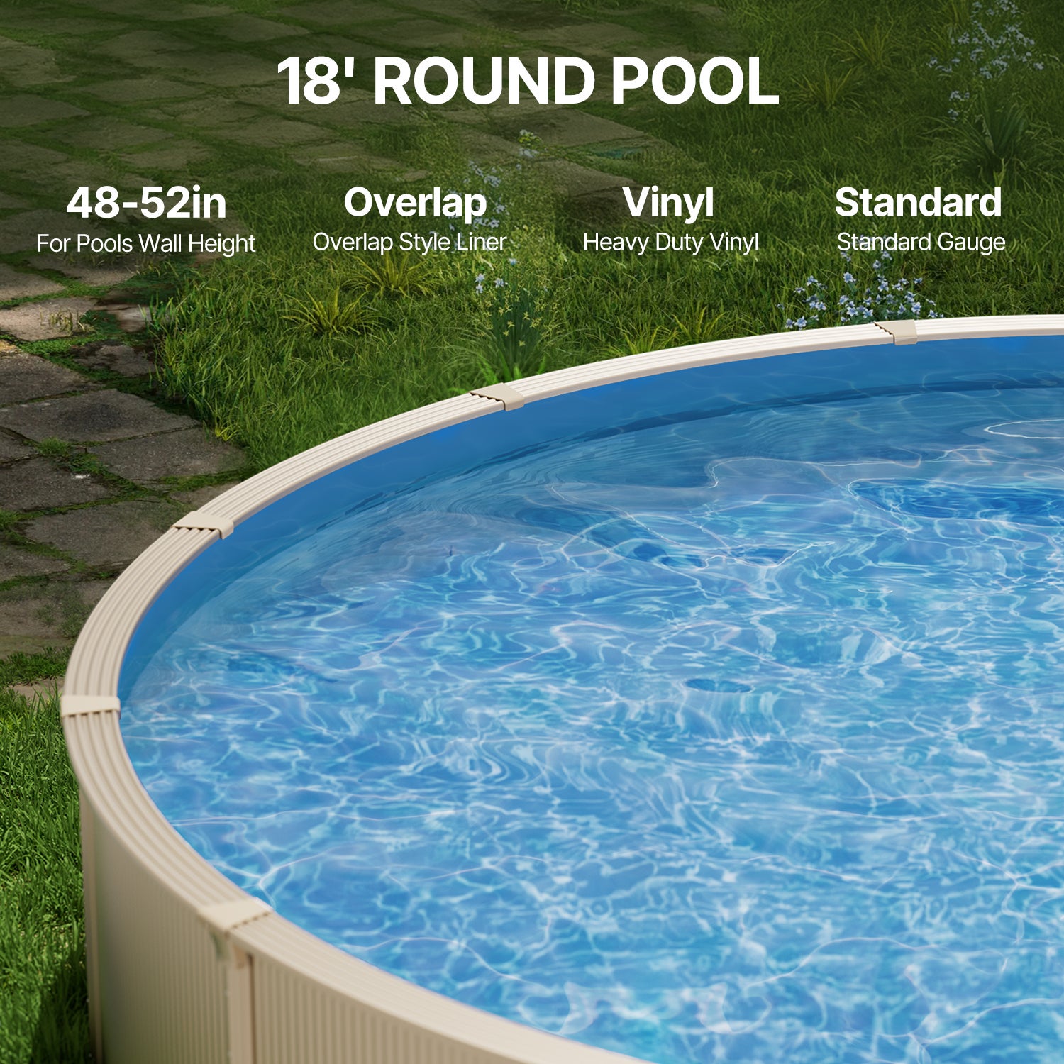 Revêtement piscine,SucceBuy revêtement piscine rond 18 pieds,calibre standard,vinyle durable,style chevauchement,pour 52 pouces hauteur paroi - 4