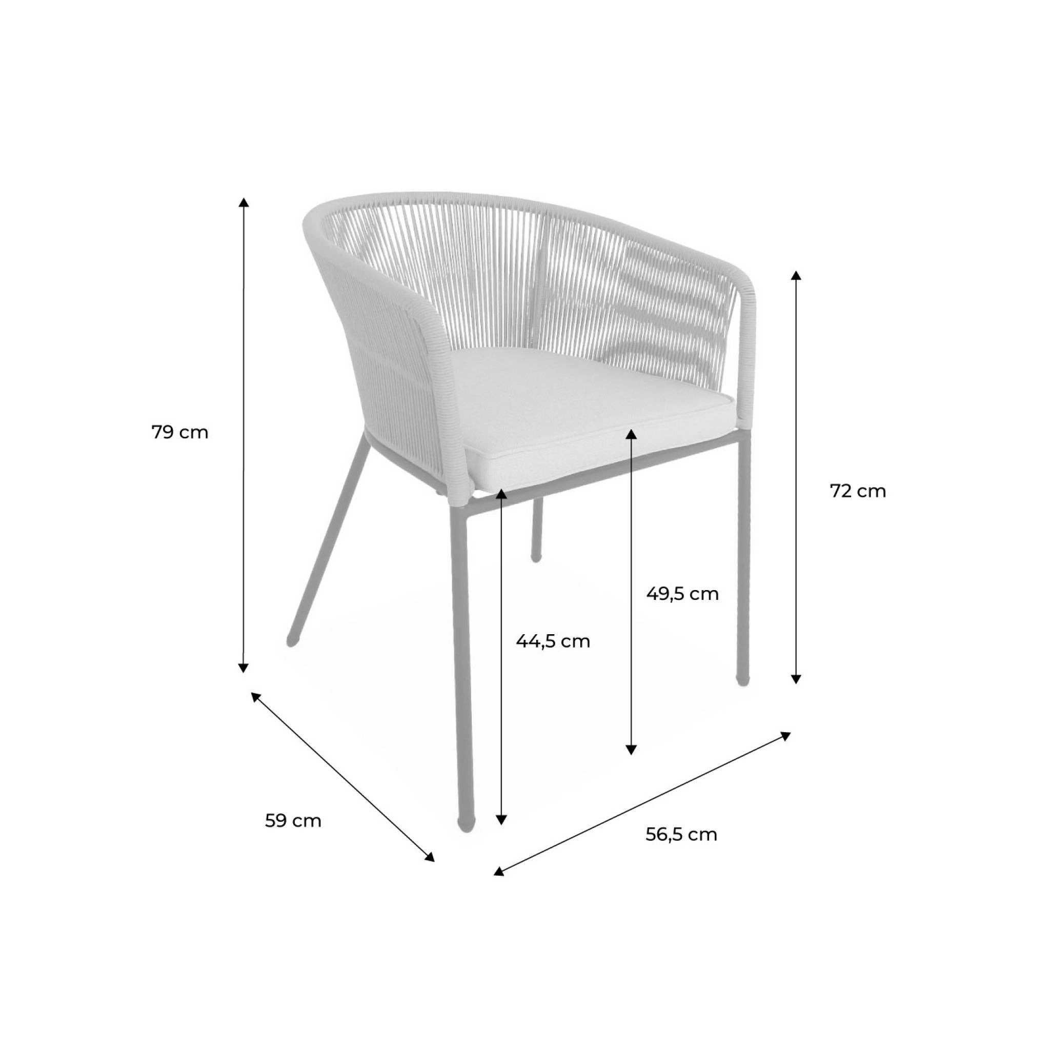 Lot de 4 fauteuils de jardin en corde beige et acier galvanisé. coussin beige SANTOS - 8