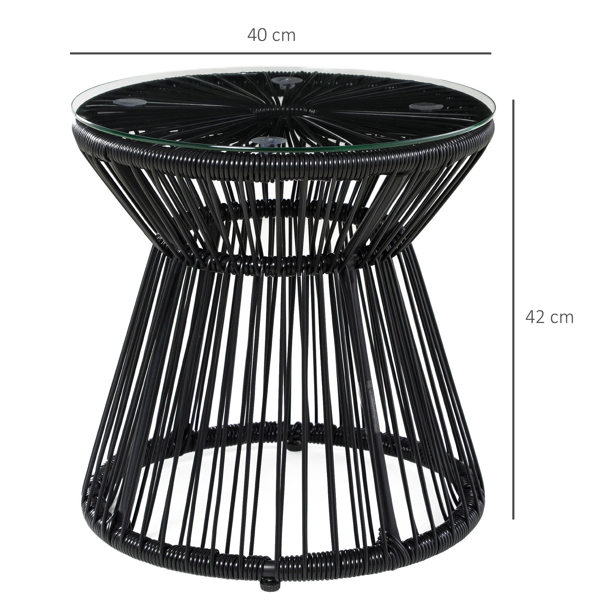Table de jardin ronde en forme de tambour creux, table de bistrot avec plateau en verre, table basse noire pour jardin et balcon - 3