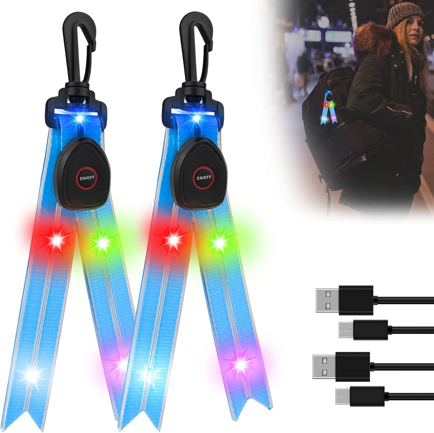 Lot 6 Réflecteurs Poussette + 2 Lumières Silicone - Kit Sécurité Universel Visibilité Nuit