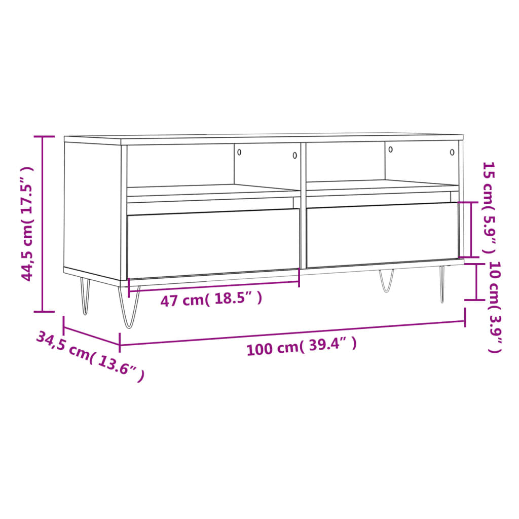 Meuble TV sonoma gris 100x34,5x44,5 cm bois d'ingénierie - 4