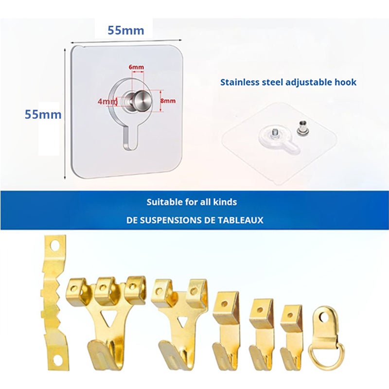 10 pièces Accroche Tableau Sans Percer, Fixation Cadre Adhesif Languette Accroche Crochet Cadre - 2