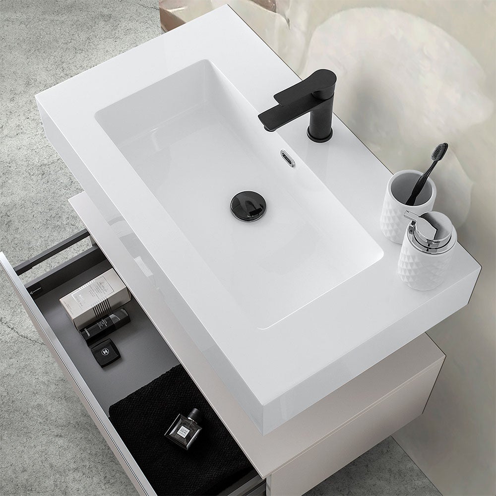 Lavabo suspendu 70 cm en résine blanche brillante Lodi - 2