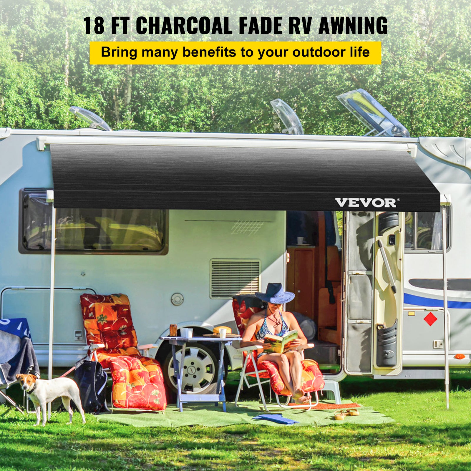 Toldo de caravana VEVOR 5,24 x 2,4 m,lona acampamento ao ar livre cor gradiente carvão,tecido substituição de vinil 425g para toldo de autocaravana - 2