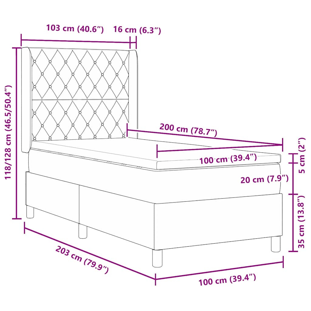 Cama tipo Box Spring Gris Claro 100 x 200 cm Terciopelo | Leroy Merlin
