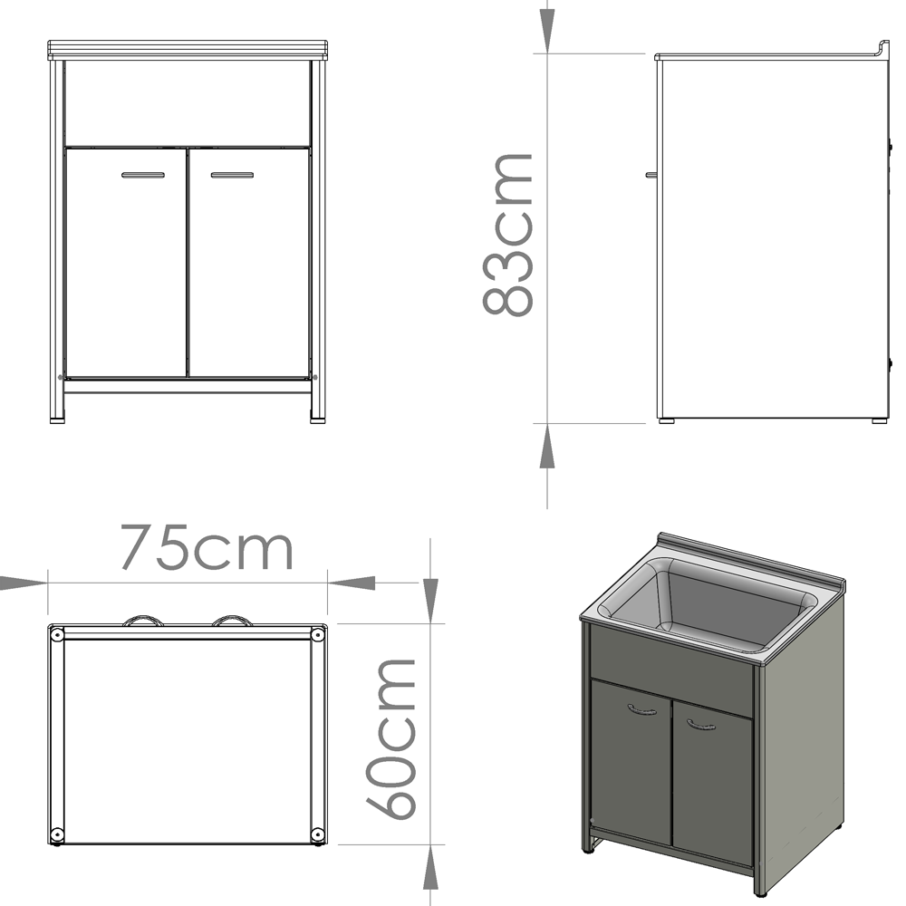 Mobile Lavatoio In Alluminio Escelsior, Design Moderno, Bianco (L45xP50xH83) – Per Vasca Ceramica, Uso Interno/Esterno - 5