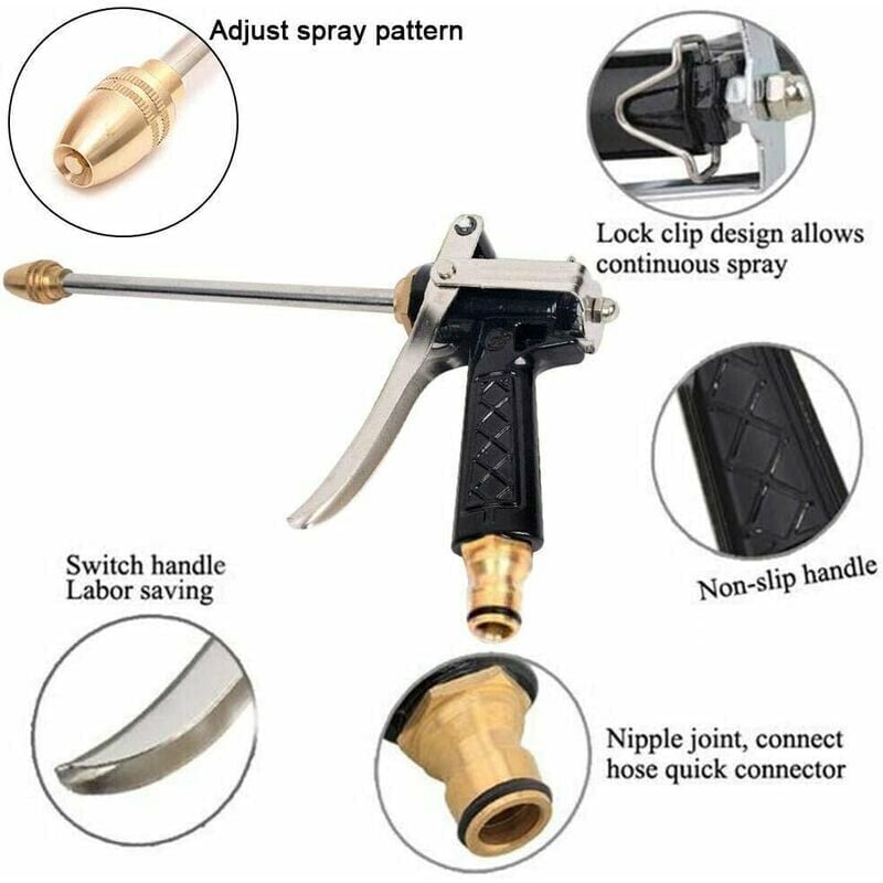 Lancia per lavaggio ad alta pressione - Pistola a spruzzo - Ugello in metallo - Pistola per lavaggio ad alta pressione - Getto d'acqua rotante a 360° - 3
