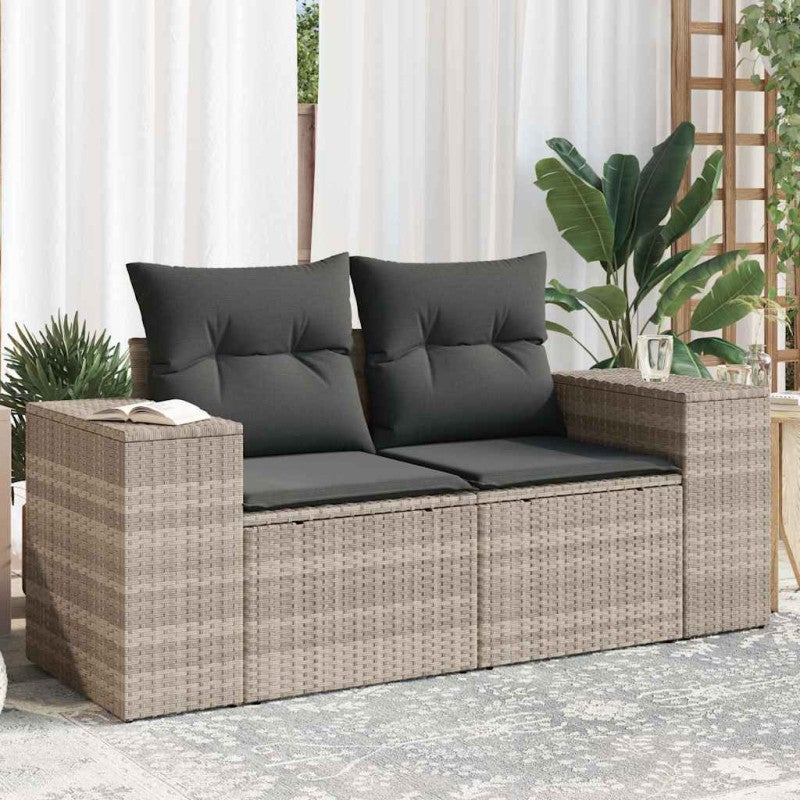 Sofa ogrodowa z poduszkami, 2-osobowa, jasnoszara, polirattan vidaXL