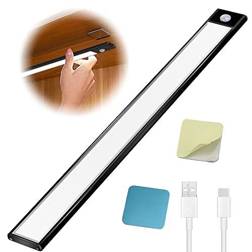 Luce LED wireless sottopensile, disponibile in 3 colori, con sensore di movimento, adatta per armadi, guardaroba e scale (20 cm, nero)
