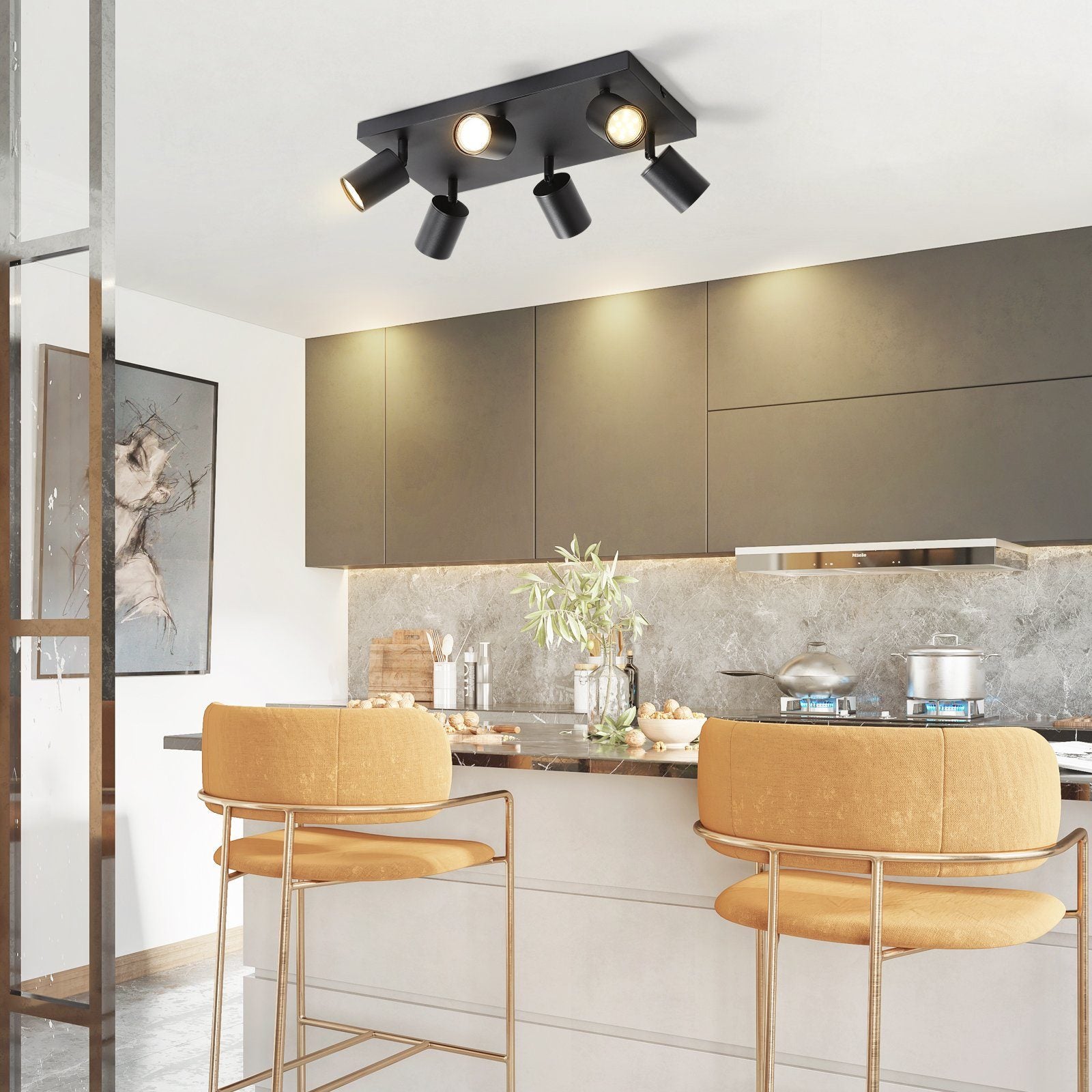 NETTLIFE Lámpara de techo 6 focos GU10 negros orientables 330° pared industrial moderna para salón dormitorio cocina sin bombilla - 6