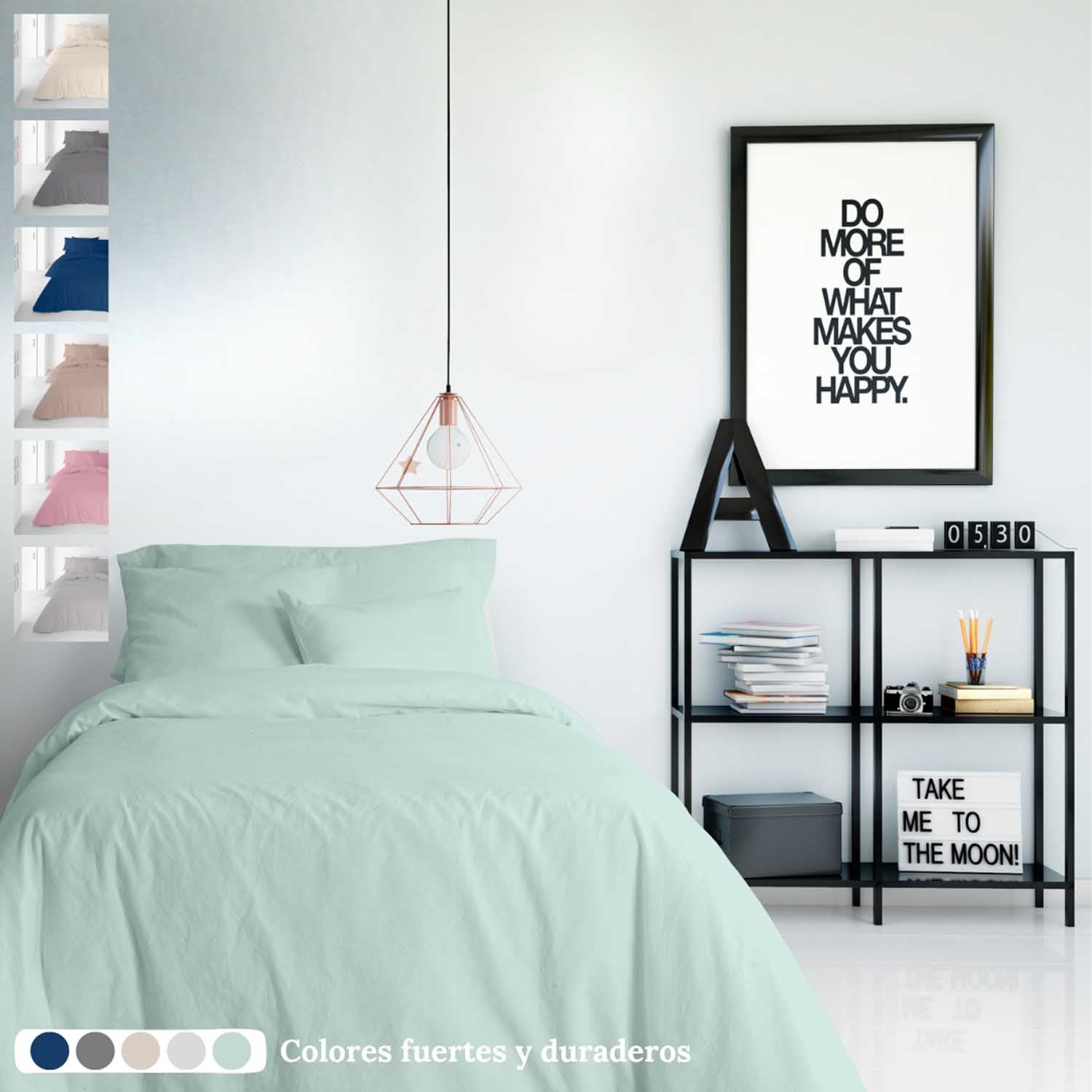 ICEHOME - Capa de edredão lisa 3 peças Cama 150 - Poliéster de microfibra - Inclui 2 fronhas - Fabricado em Espanha - VERDE CLARO - 4