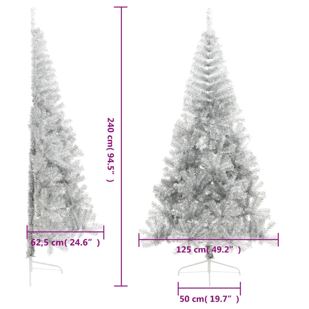 Maison Exclusive - Albero di Natale a Metà con Supporto Argento 240 cm PET - 8