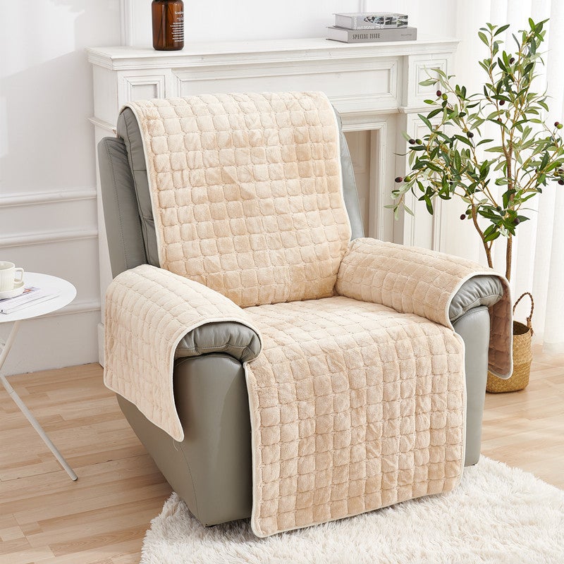 Housse de fauteuil inclinable en peluche, antidérapante, super douce et lavable - Housse de protection(beige, 53x190 cm) - 5