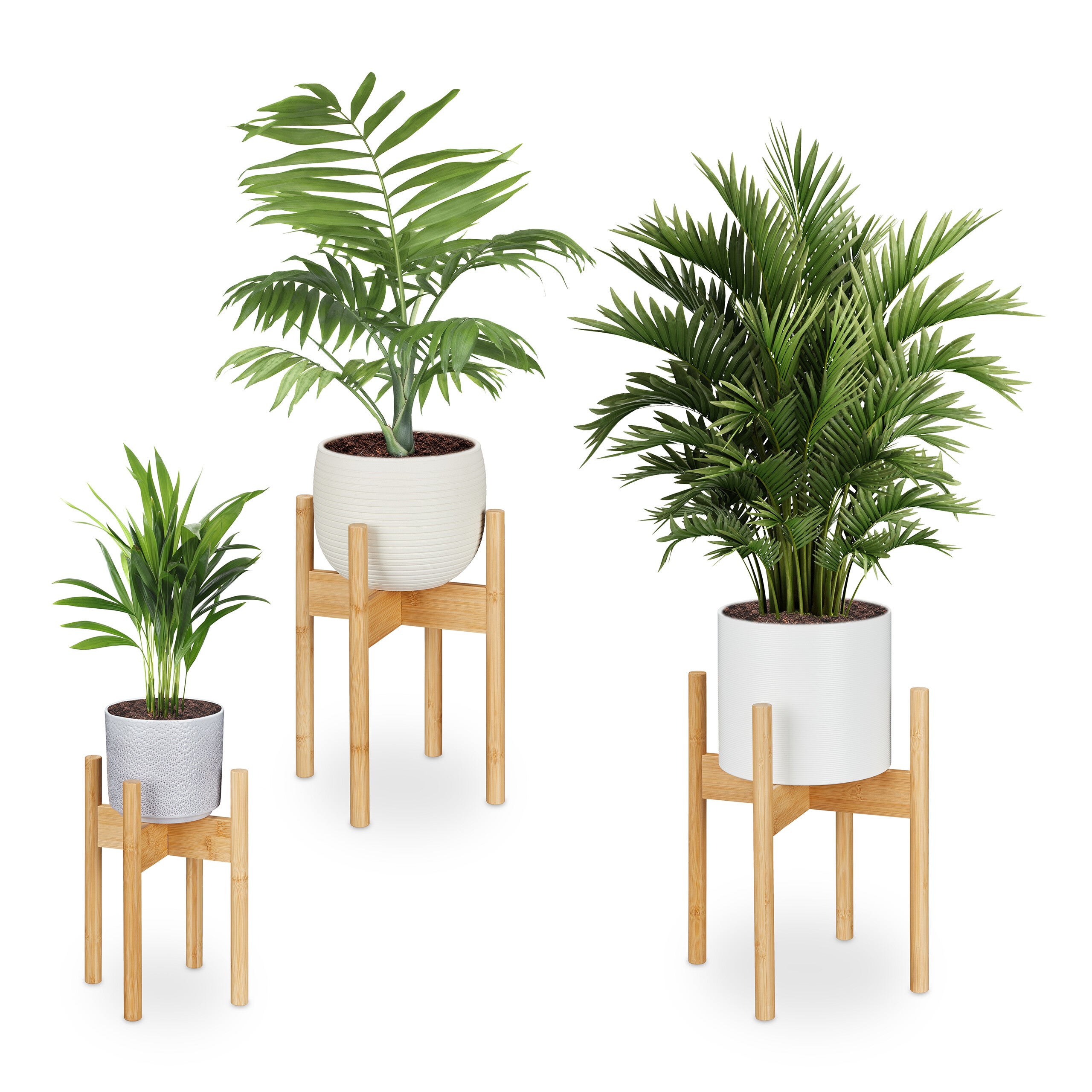Set Di 3 Fioriere In Rattan Grigio Con Gambe In Legno - Vasi Alti 60/45/33 Cm - Con Rivestimento Interno Per Piantare Direttamente - 3