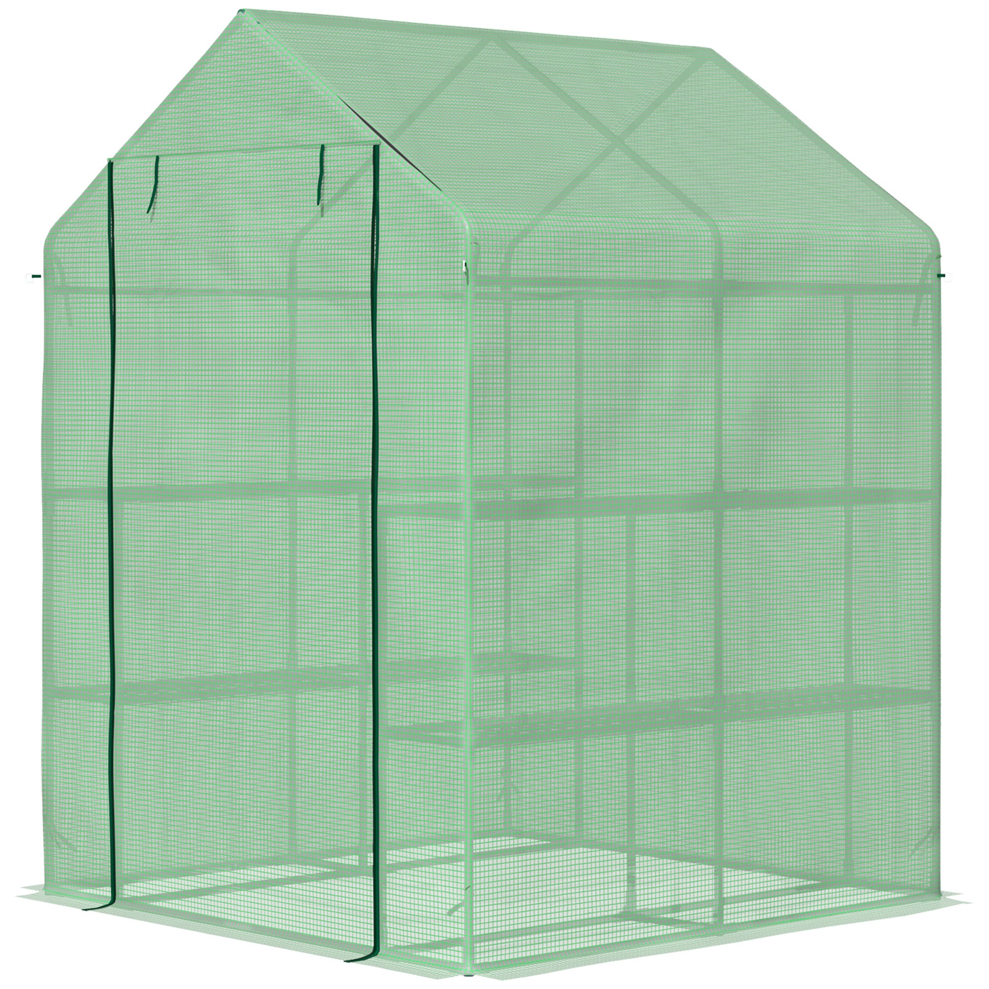 Serre de jardin à 3 étagères, petite serre de balcon en bâche PE renforcée 140 g/m², 143 x 138 x 190 cm, verte - 2