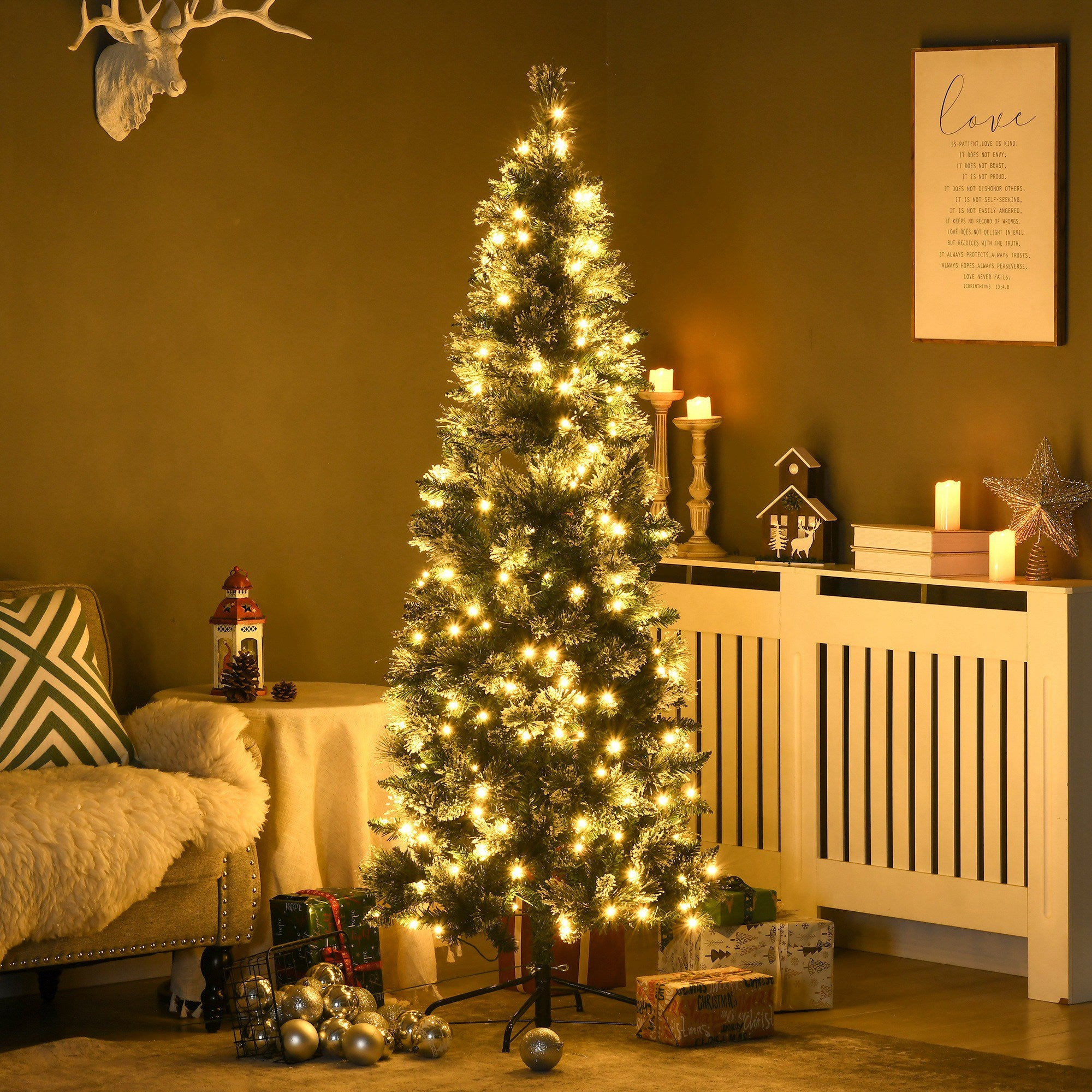 Albero di Natale da 150cm 170 Luci LED Fibre Ottiche Multicolor Homcom Maisons d