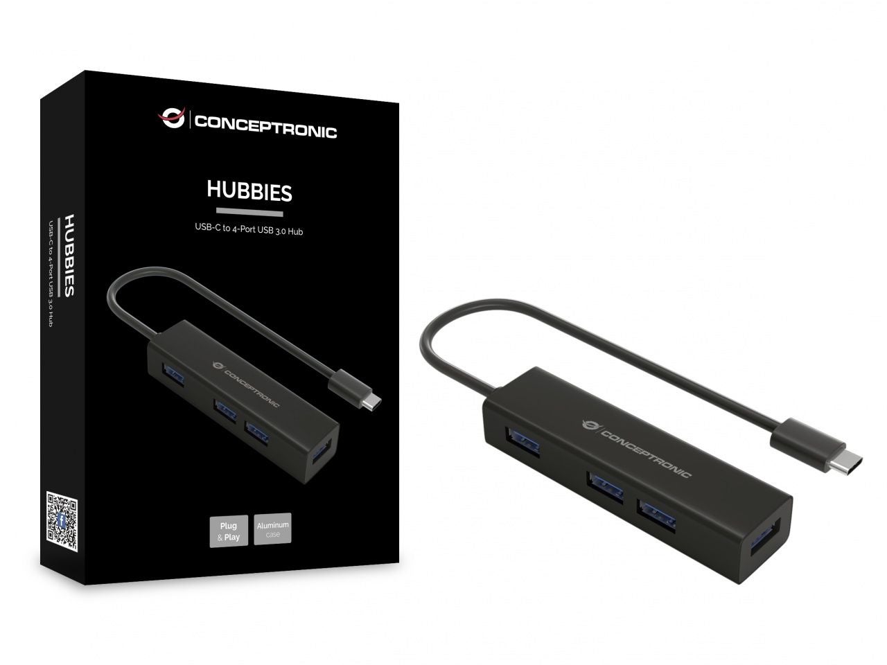 Hub Conceptronic HUBBIES07B USB 3.0 4 Puertos Aluminio Negro - Imagen 3