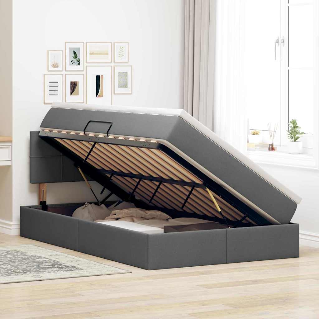Lit avec rangement et matelas gris foncé 120 x 190 cm velours - 4