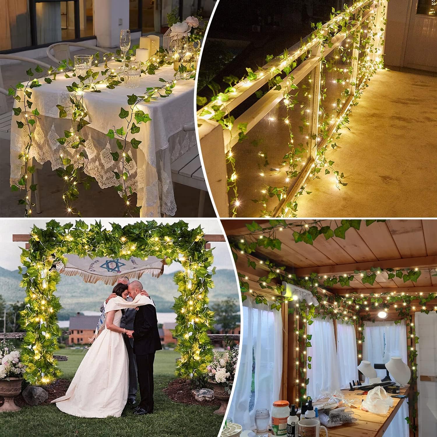 Guirlande lumineuse à feuilles, guirlande lumineuse de lierre de 2 m, vignes de lierre artificielles à feuilles vertes avec 20 lumières LED, décoratio - 5