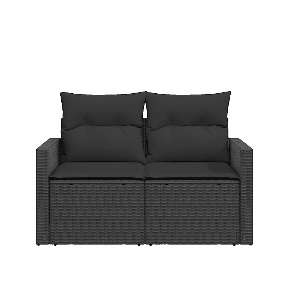 Sofa ogrodowy vidaXL 2-osobowy czarny z plecionki z miejscem do przechowywania