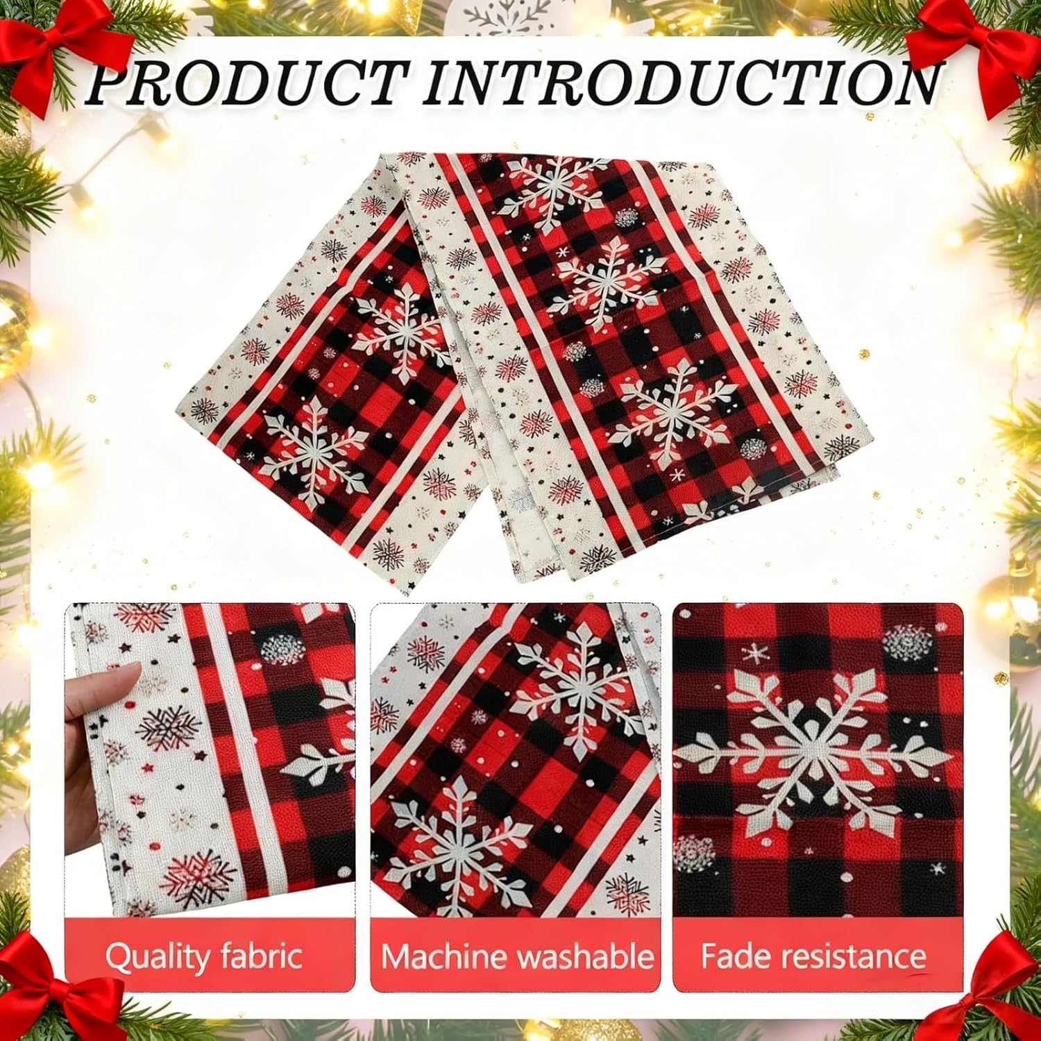 Runner da tavola natalizio rosso, 33 x 120 cm, misto lino e cotone, motivo a fiocco di neve – rosso - 2