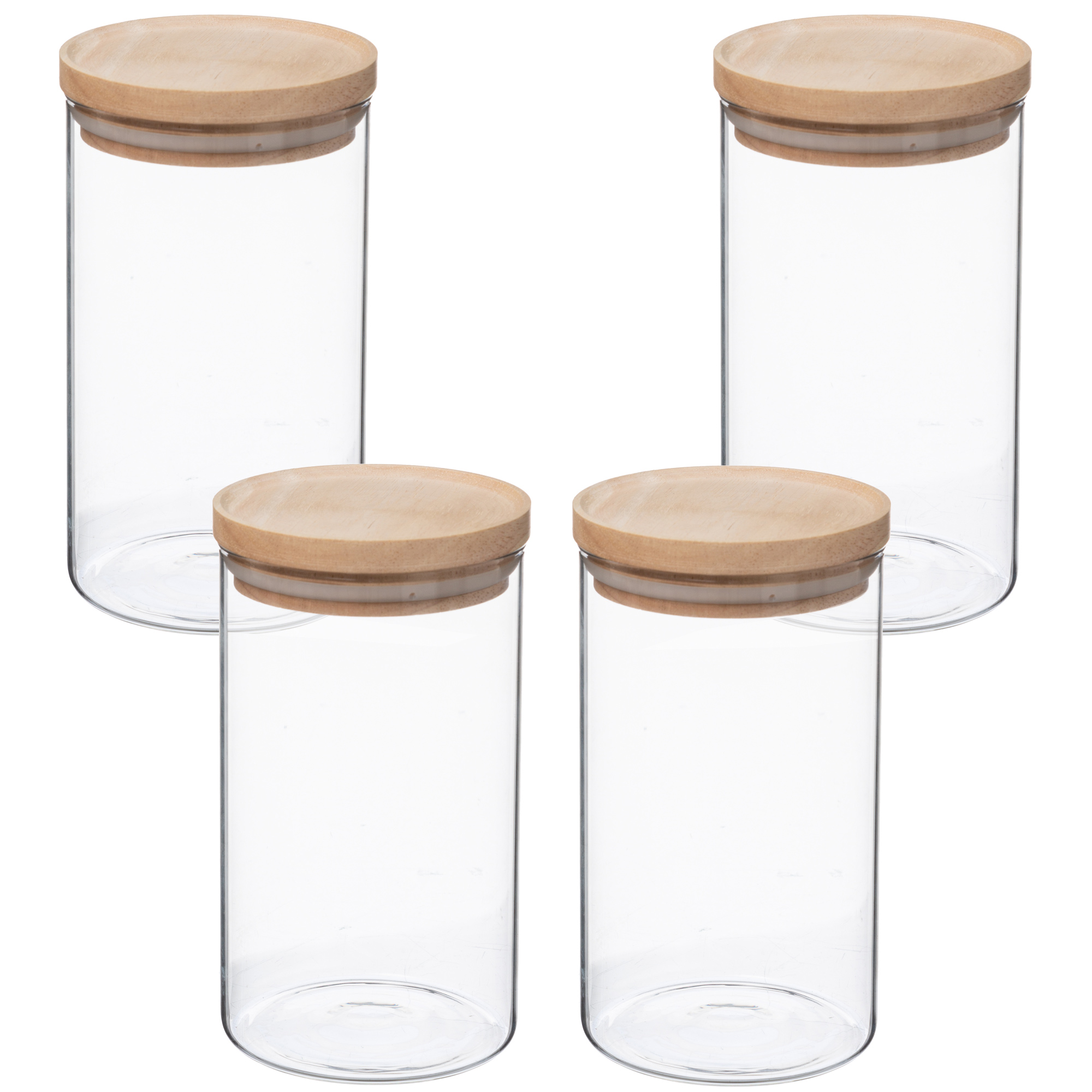 Lot De 4 Bocaux En Verre Hermetiques Avec Couvercle En Bambou - Réutilisable - 8 Joints - 1,2 L
