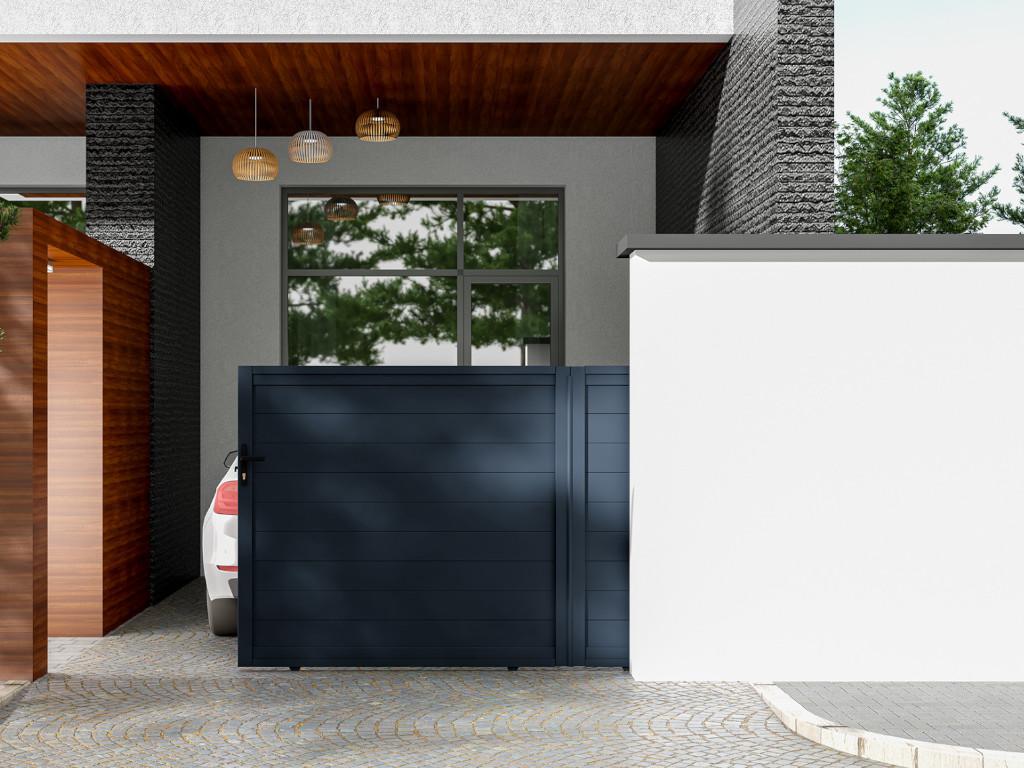 Brama wjazdowa przesuwna NAZARIO, pełna, z aluminium w kolorze antracytowym – 350 ×&amp;nbsp;158 cm