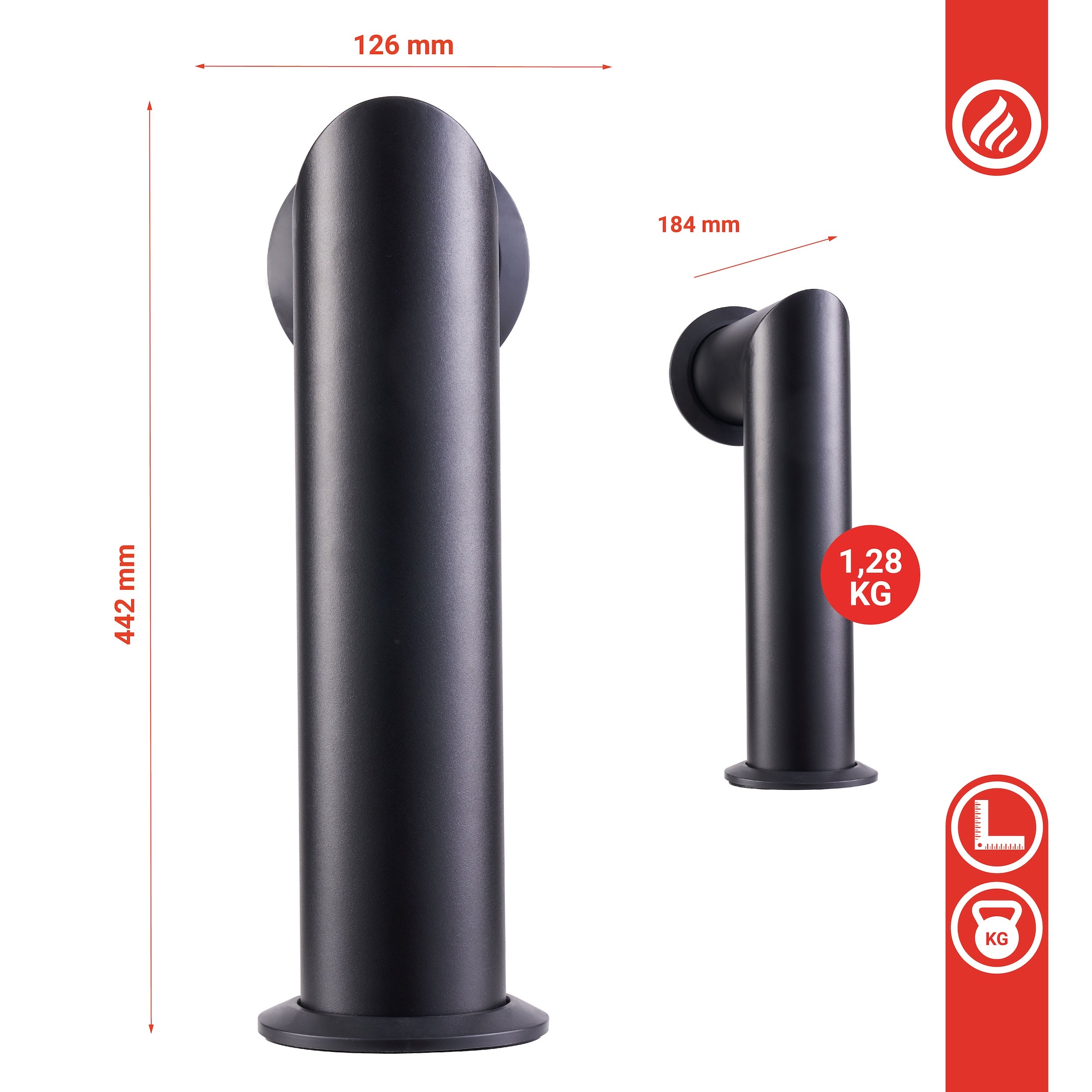 KAMINIO Tuyau de Poêle MAX pour Cheminées Électriques - Réplique d'une cheminée avec rosace - Matériel de montage inclus - Noir - 2