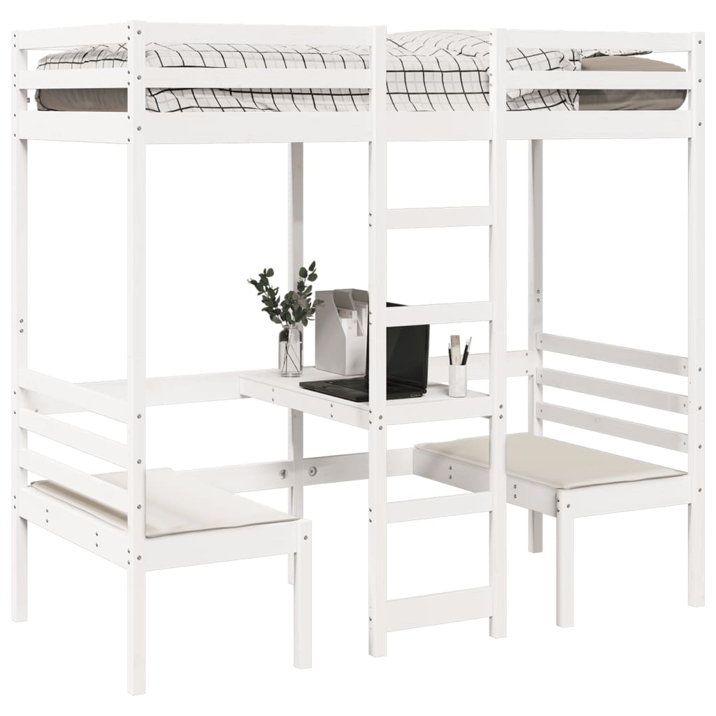 Lit mezzanine avec bureau et chaises blanc 80 x 200 cm pin massif - 4