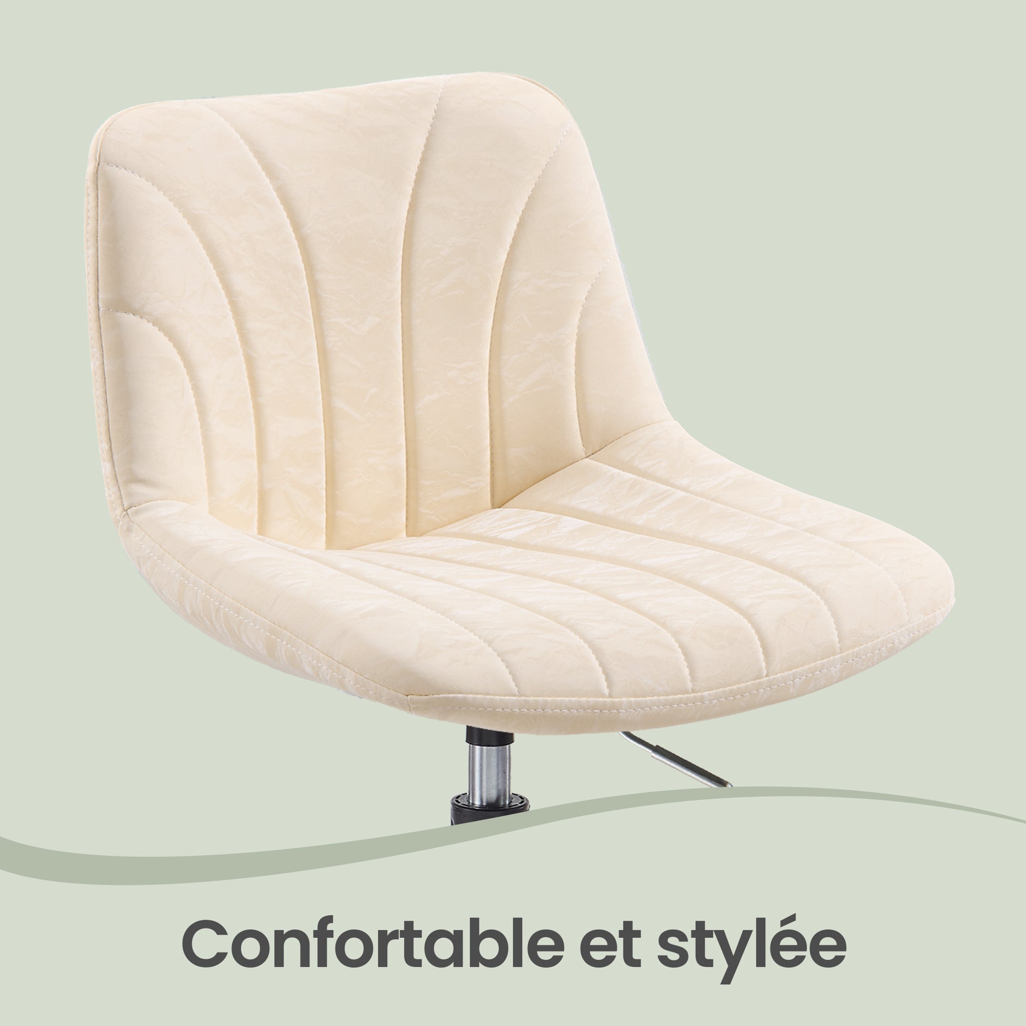 Tabouret Coiffeuse avec Dossier, Chaise Ergonomique Réglable, Cuir PU, 43 x 46,5 x 65,5-77,5 cm, Blanc - 4