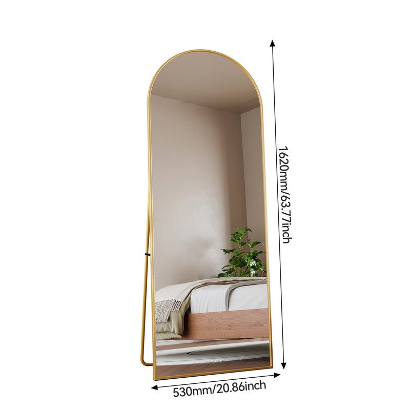 Miroir sur pied, 162x53cm, cadre en alliage d'aluminium, verre trempé, miroir arche, dorée - 5
