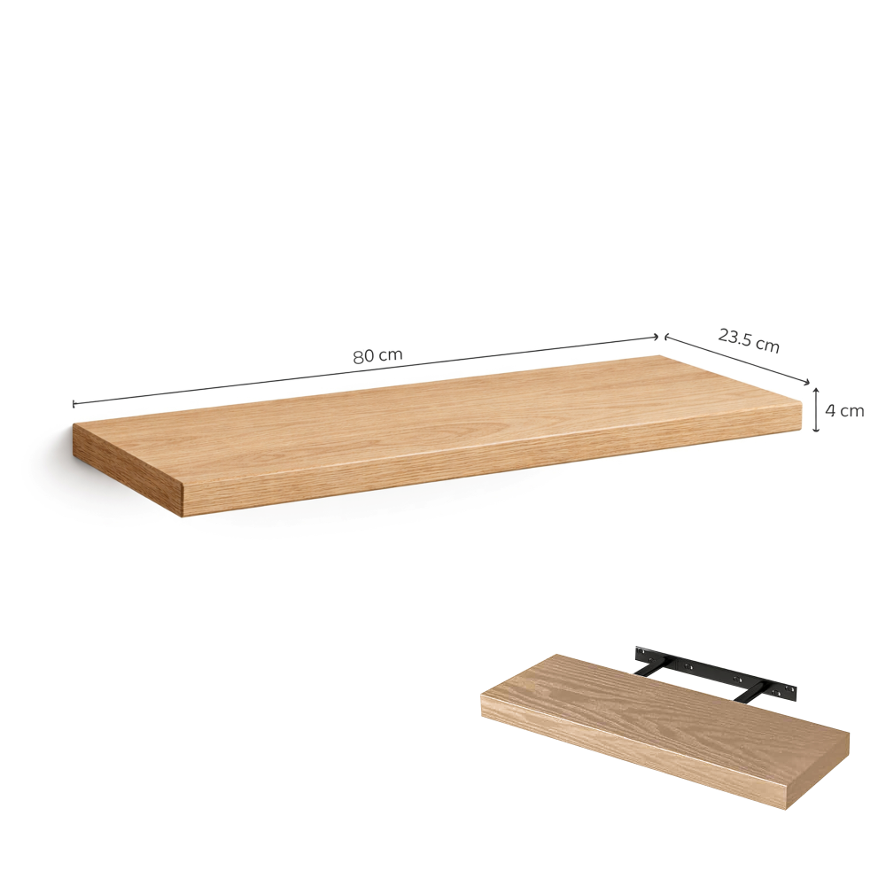 MAKA Mensola a Muro Moderna 60-80-90 cm, Scaffale da Parete Salvaspazio in Legno MDF. Design Rovere per Soggiorno, Camera, Cucina con staffa inclusa - 2