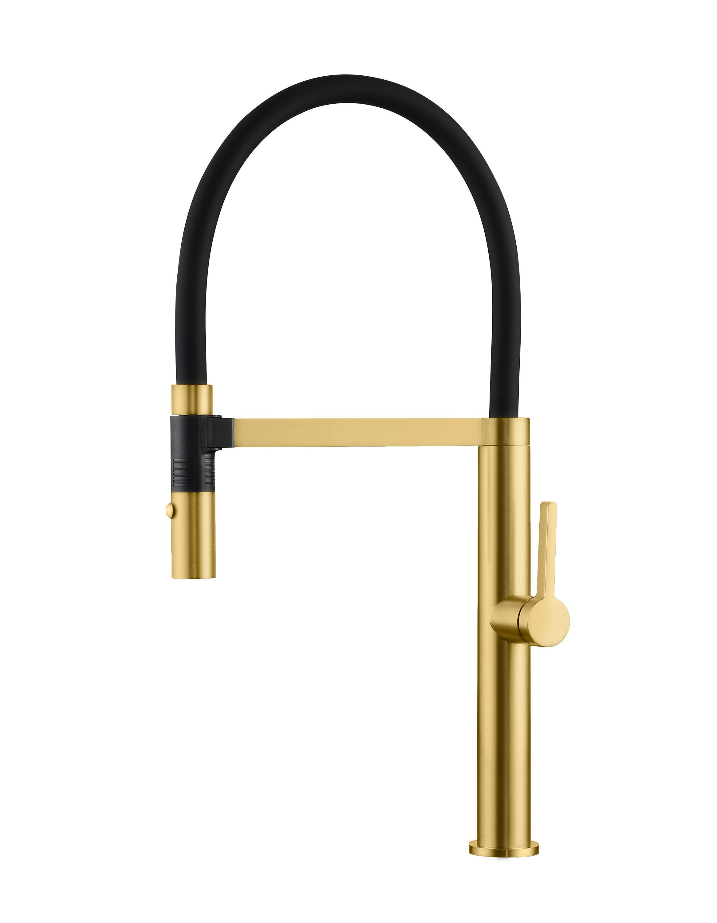 Bateria kuchenna z magnesem do wyciąganej słuchawki prysznicowej z 2 funkcjami maier look szczotkowane złoto