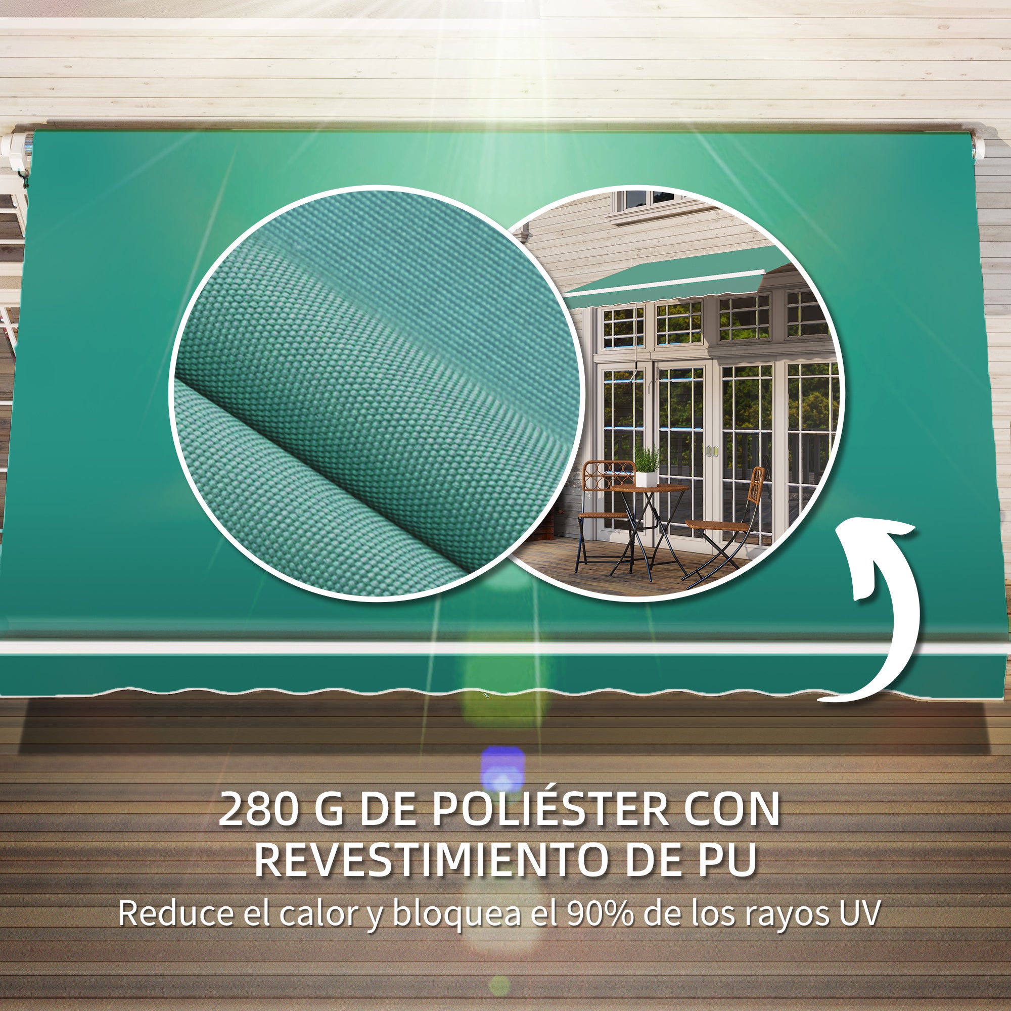 Toldo Manual Retrátil Outsunny em Poliéster e Alumínio Verde 295x245x151,5 cm - 5
