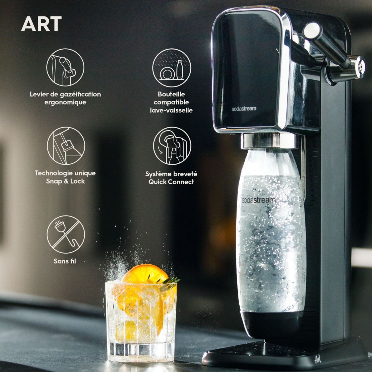 SodaSteam Soda Maker - + Macchina per acqua frizzante Lavastoviglie Black Art Bundle - 5