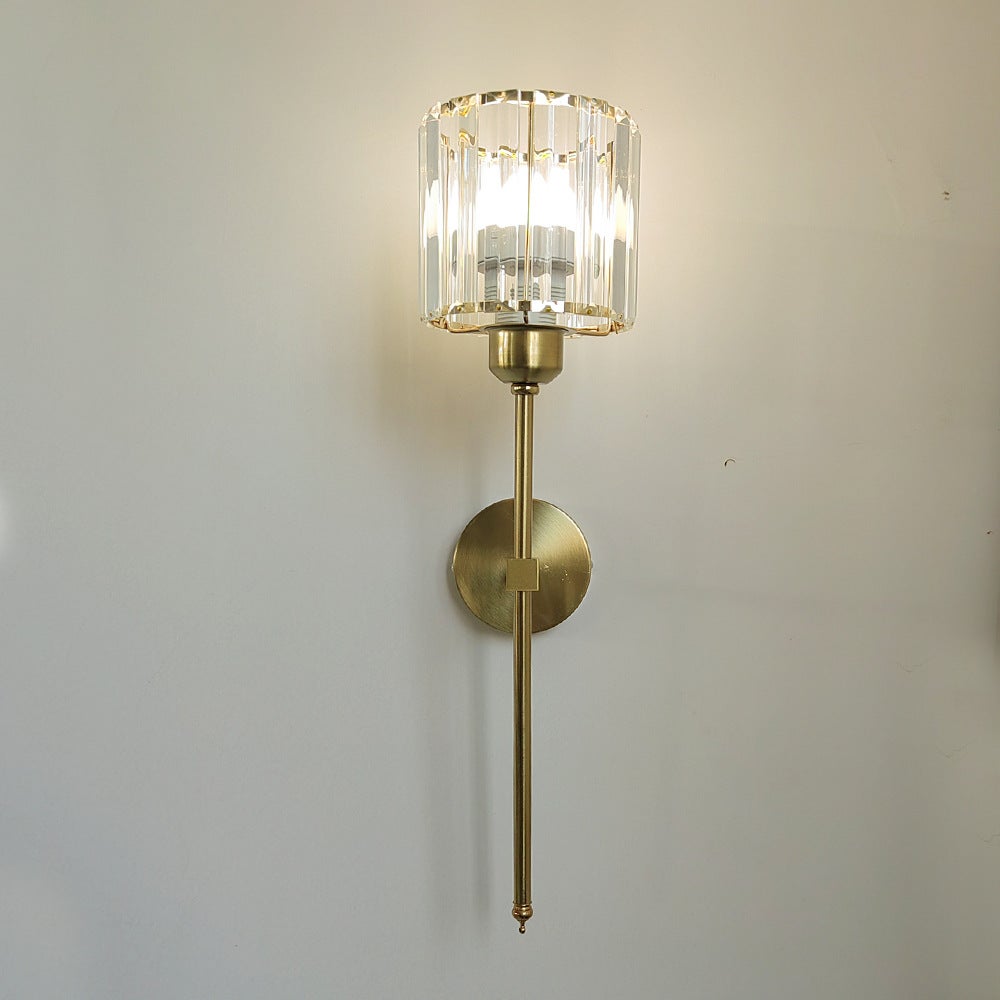 1 lampa ścienna z przezroczystego złotego kryształu, prosta, nowoczesna lampka nocna, odpowiednia do sypialni, salonu, bez źródła światła