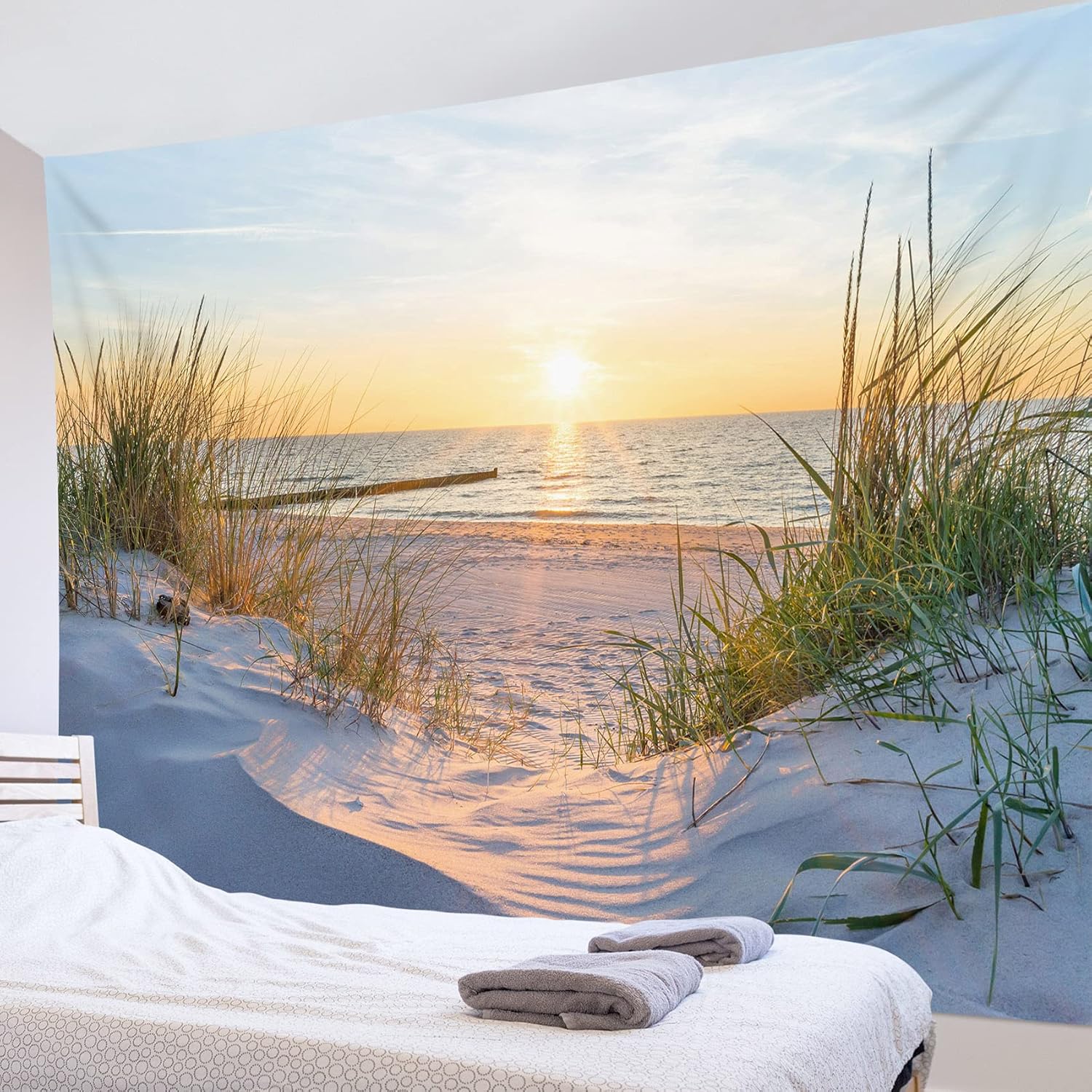 Tapisserie Murale Nature Tenture Murale Coucher de soleil sur la mer Couverture Murales Paysage d'été Tapisseries Decoration Murales pour Maison Salon - 2