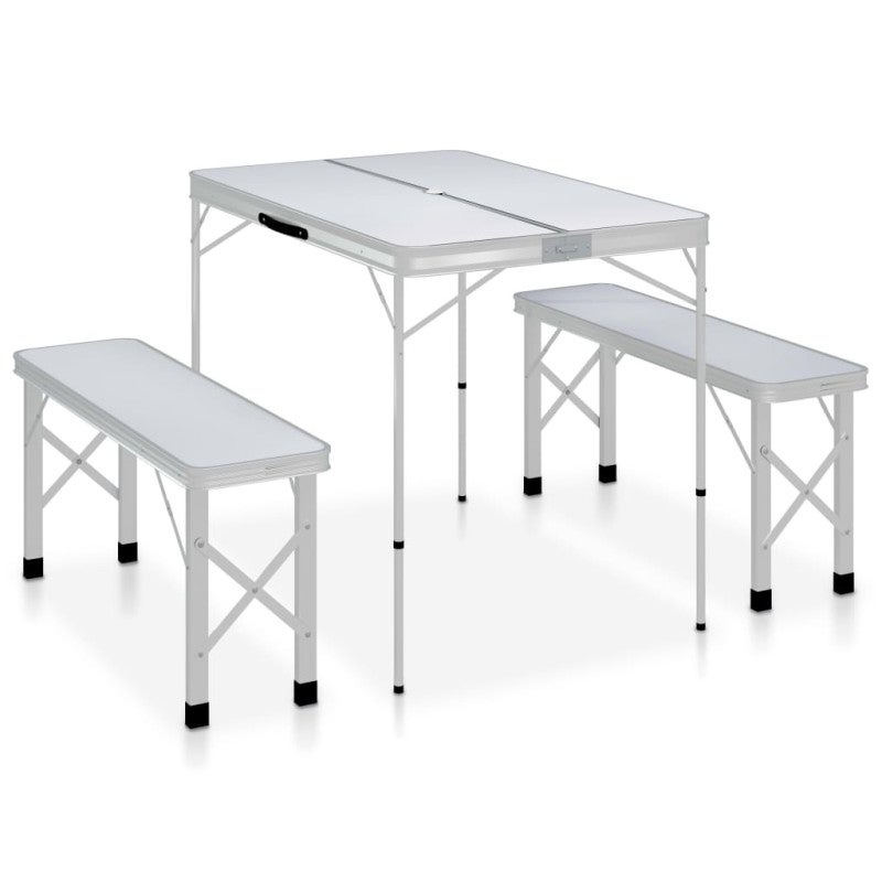 Mesa picnic infantil con sombrilla y 2 bancos de madera para arena y agua, blanca, Relaxdays | Leroy Merlin
