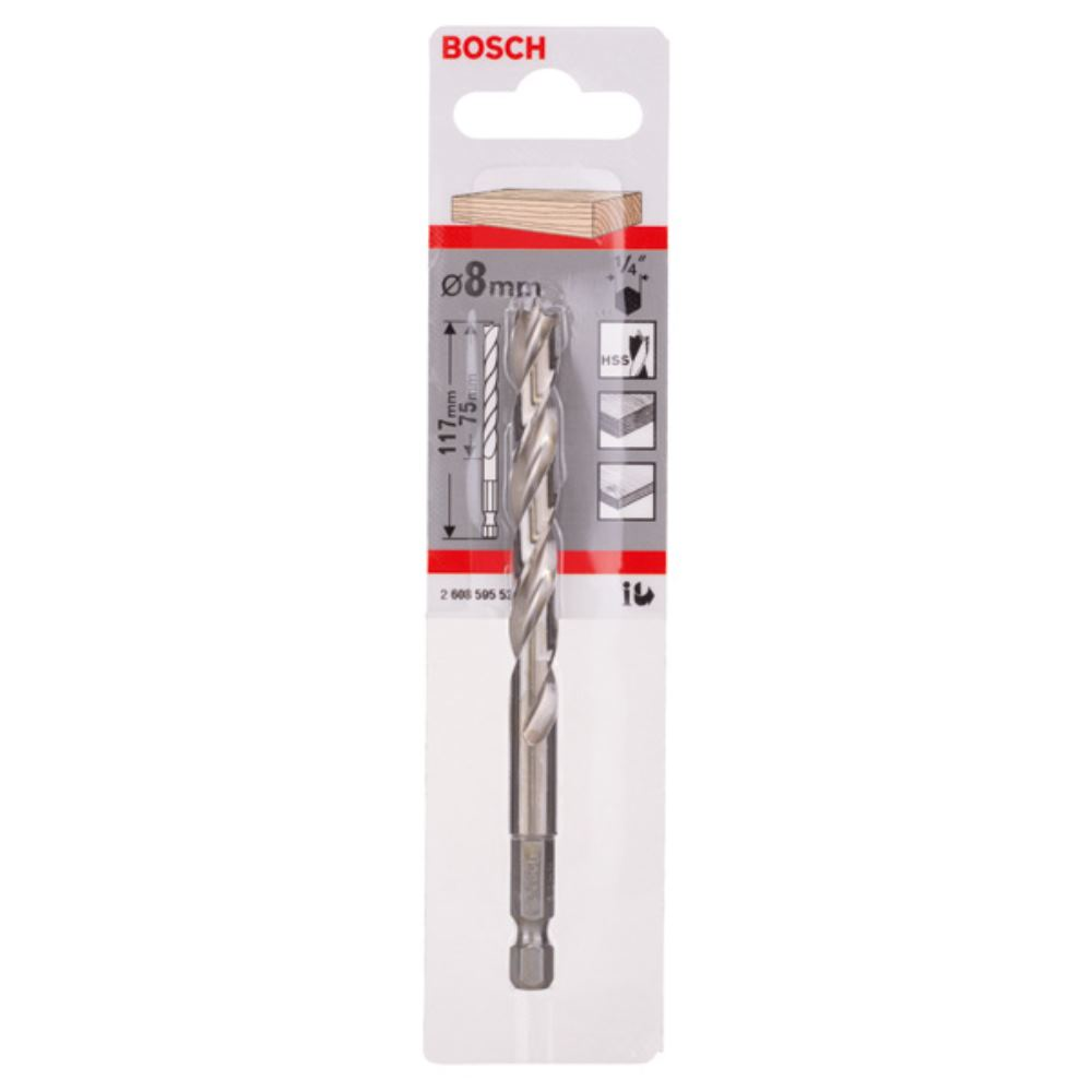 Bosch Professional - Meche Bois Queue Six Pans 1/4 Ø8X75X117mm - 2608595523 - 2