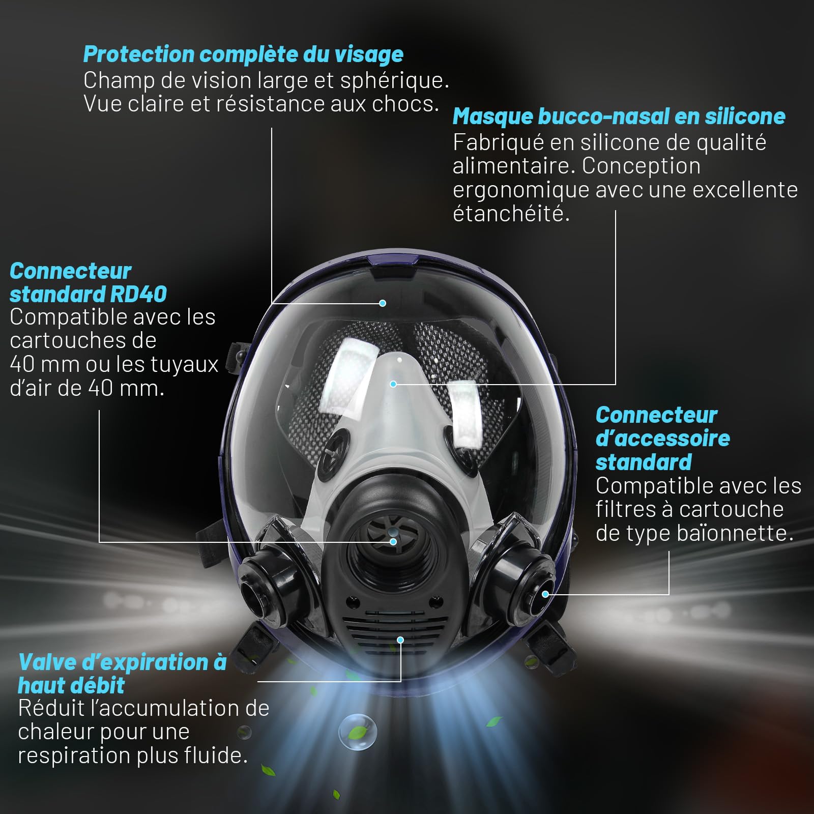 6800 Masque Respiratoire Intégral Réutilisable, Masque anti Poussiere, Masque a Gaz, masque respiratoire avec filtre à vapeur organique - 2