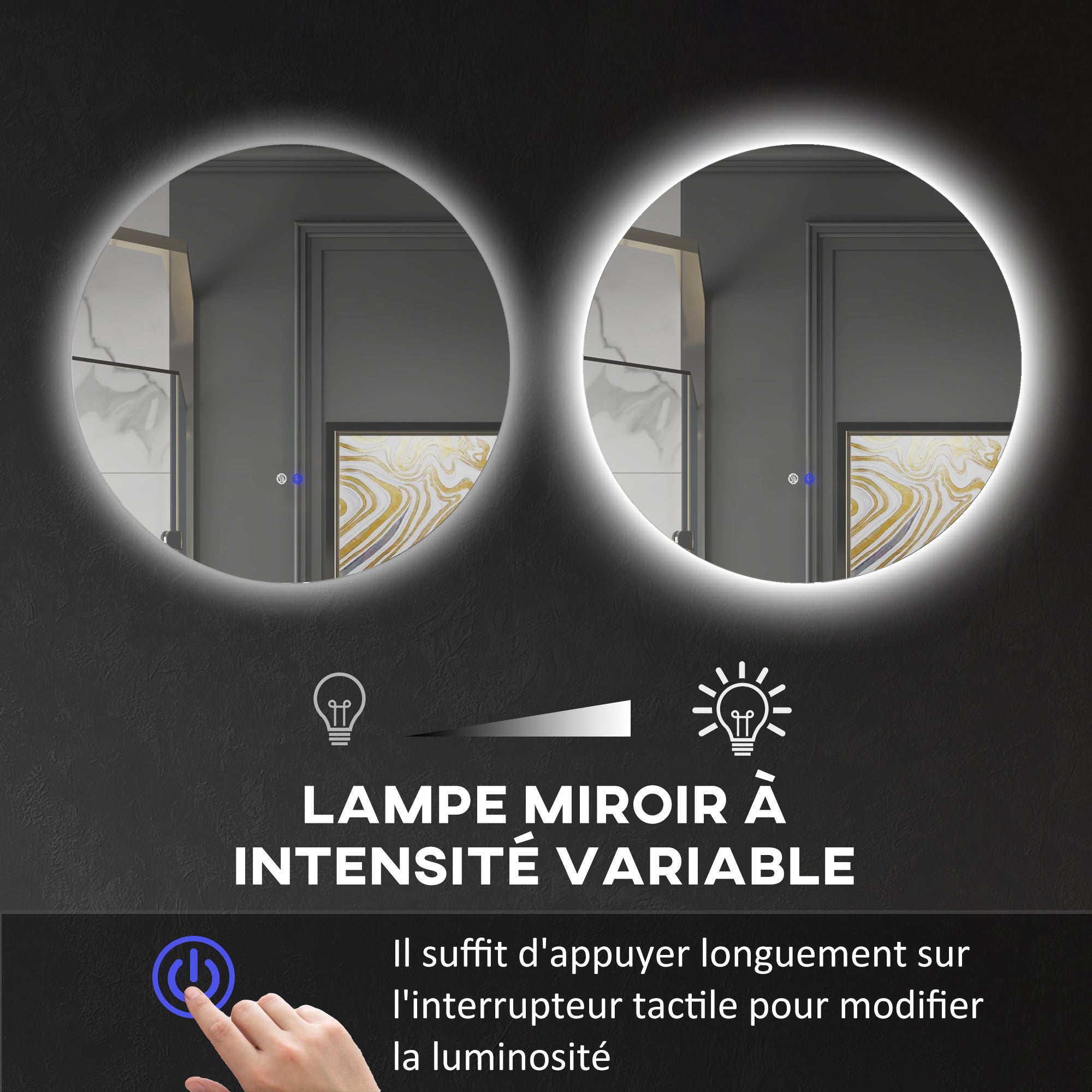 Miroir rond lumineux LED de salle de bain Ø 80 cm mural avec éclairage interrupteur tactile système antibuée - 7