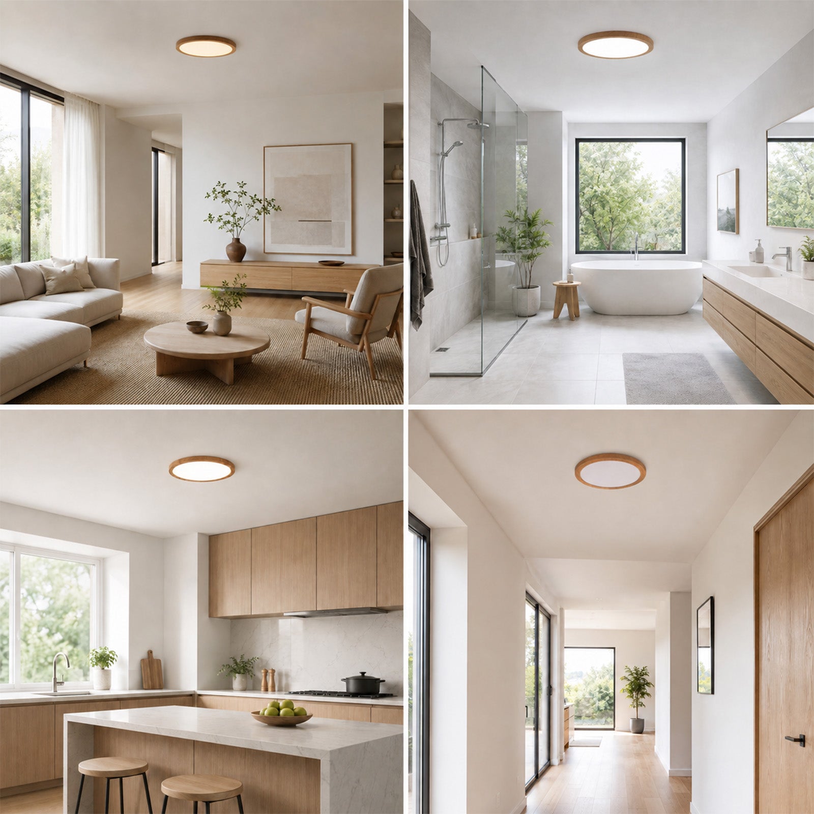Plafonnier LED Rond Ø300 mm 24W IP44 encastré/surface effet bois, CCT 3000K-4000K-6000K, découpe réglable Ø65-270 mm, design ultra-fin 17 mm. - 9
