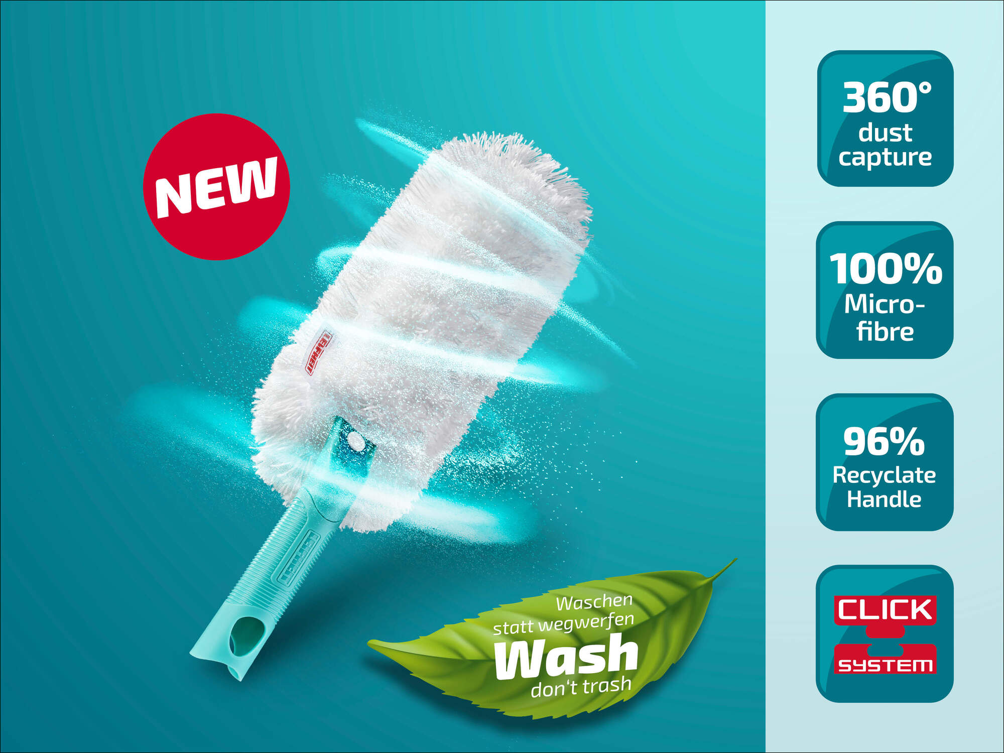 Leifheit plumeau Superduster avec housse de rechange 41255, 2x housse en microfibre 360° lavable, poignée ergonomique - 2