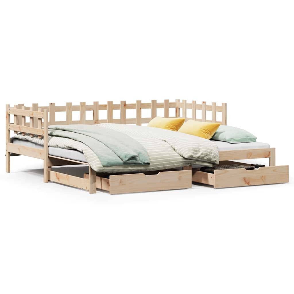Sofa Rozsuwana Łóżko Drewniane Rama Łóżka z Szufladami Brązowa 80x200 cm